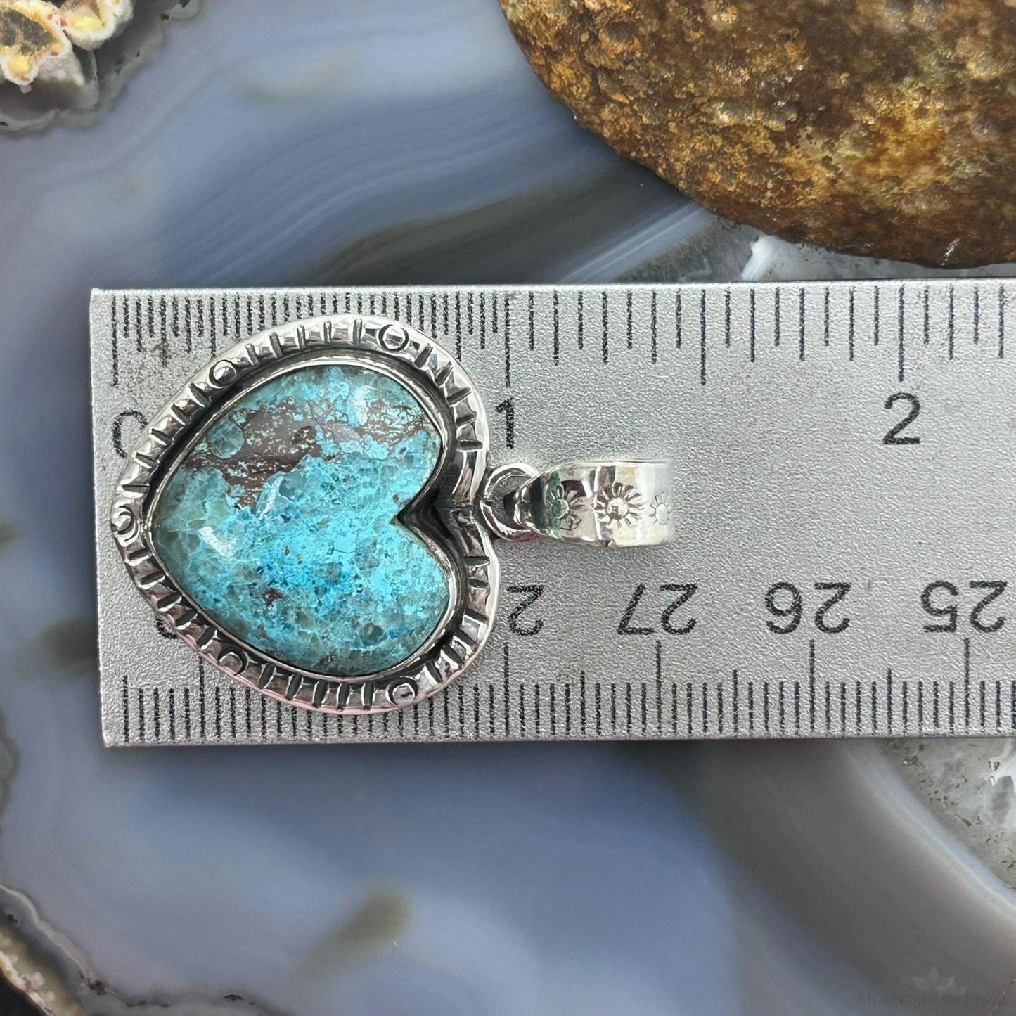 Sterling Silver Southwestern Style Chrysocolla Decorated Heart Pendant For Women