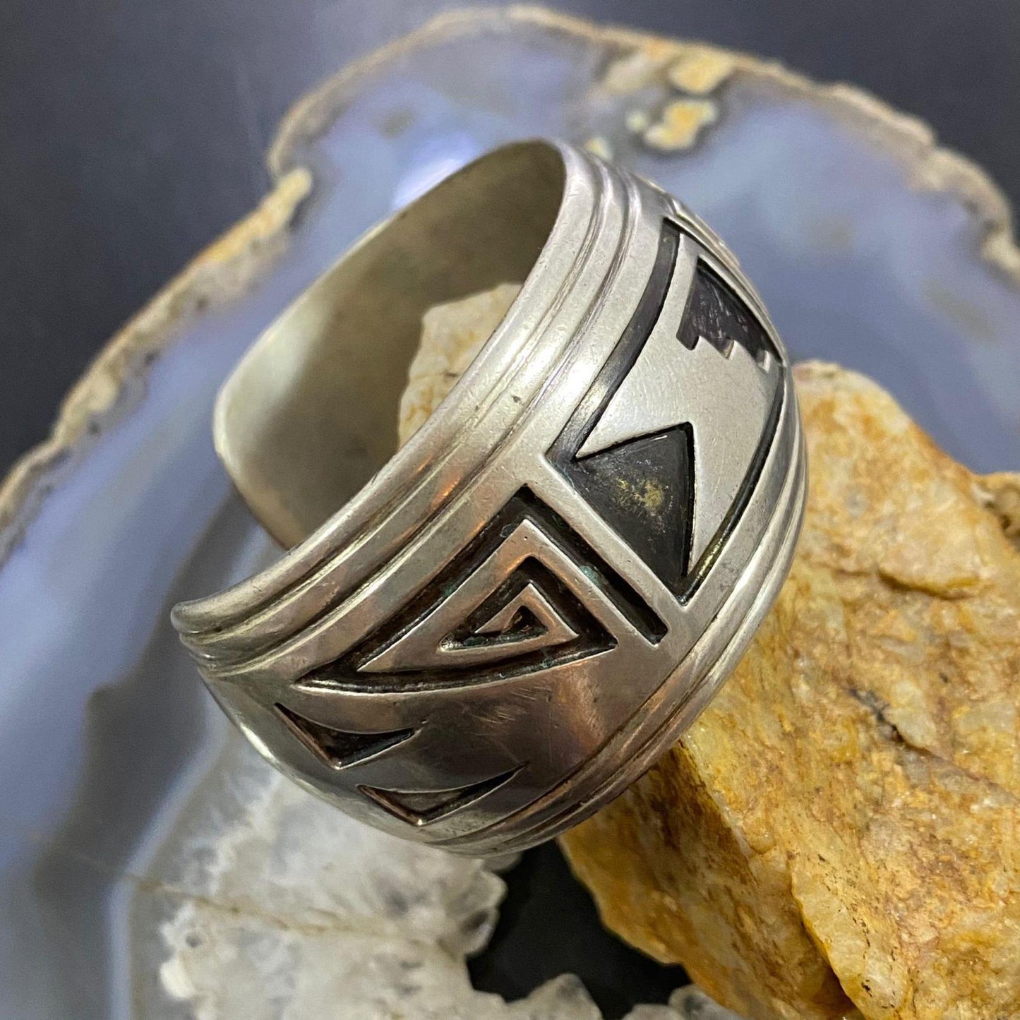 Vintage Native American Silver SW Motif Hopi Overlay Bracelet For Women #1