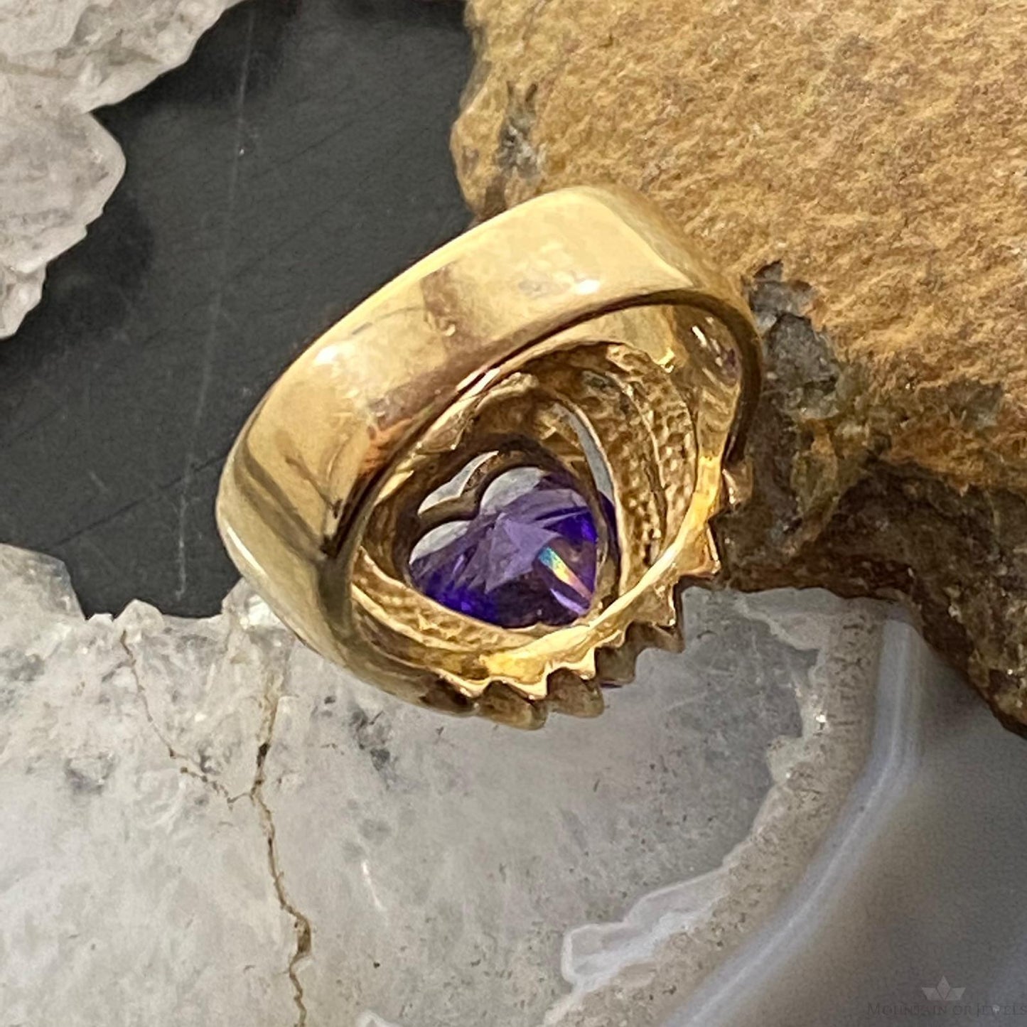 Vintage 10K Yellow Gold Heart Shape Amethyst Ring Size 6.5 For Women