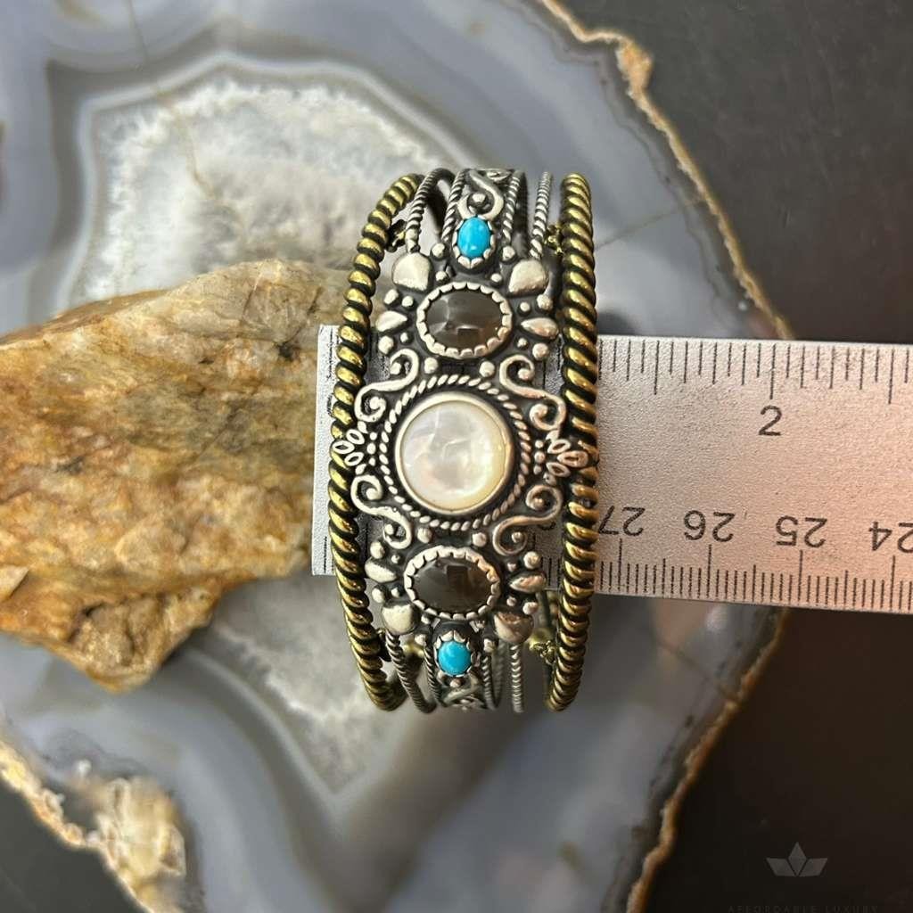 Carolyn Pollack Sterling Silver & Brass MOP, Smoky Quartz, Turquoise Bracelet For Women