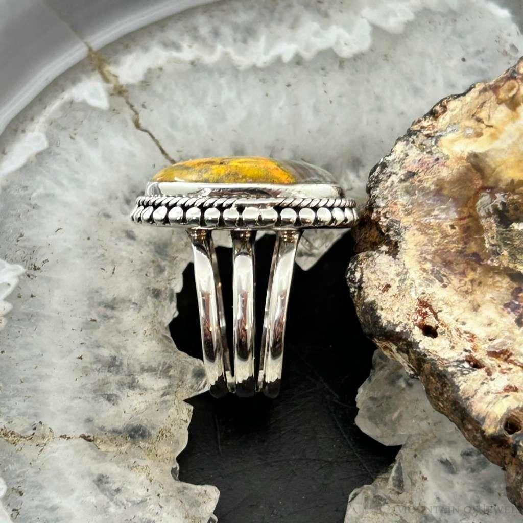 Sterling Silver Southwestern Style Oval Yellow Jasper Decorated Ring Size 6.75 For Women