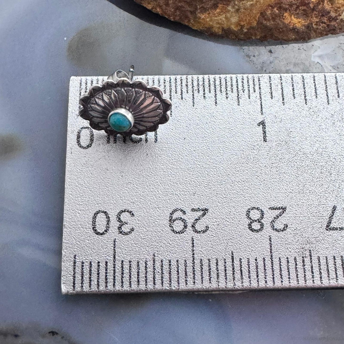 Sterling Silver Repousse Oval Concho with Turquoise Stud Earrings For Women