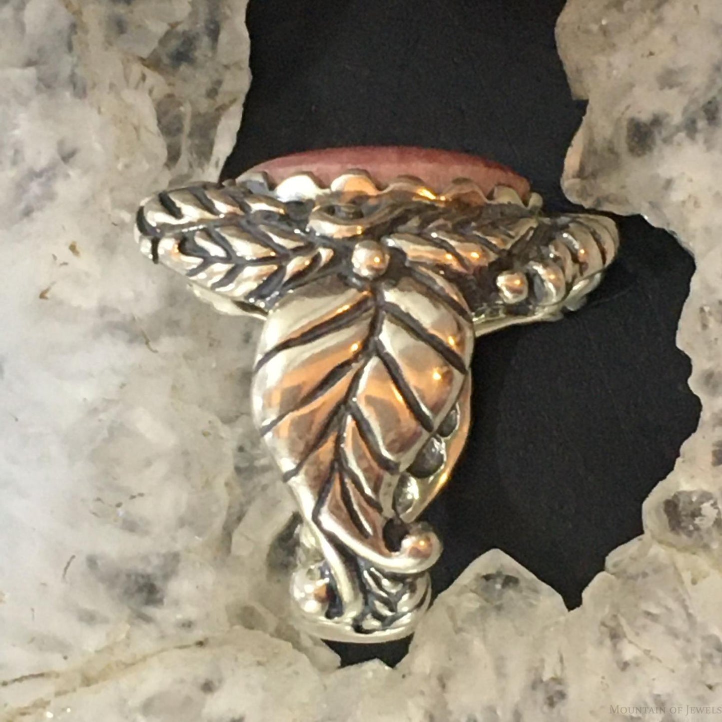 Carolyn Pollack Vintage Sterling Silver Oval Rhodonite Decorated Ring For Women