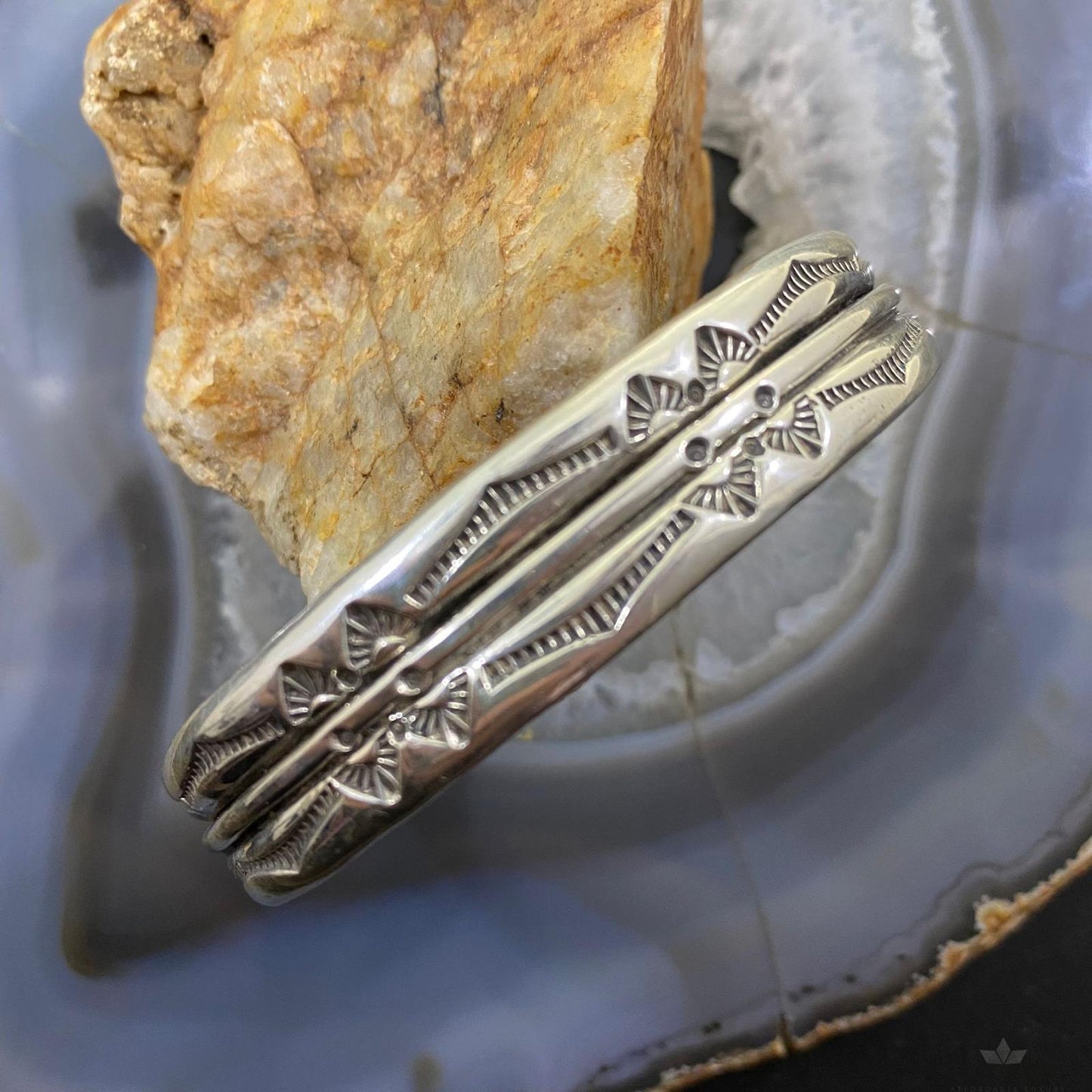 Vintage Native American Sterling Silver Stamped Stackable Bracelet For Men