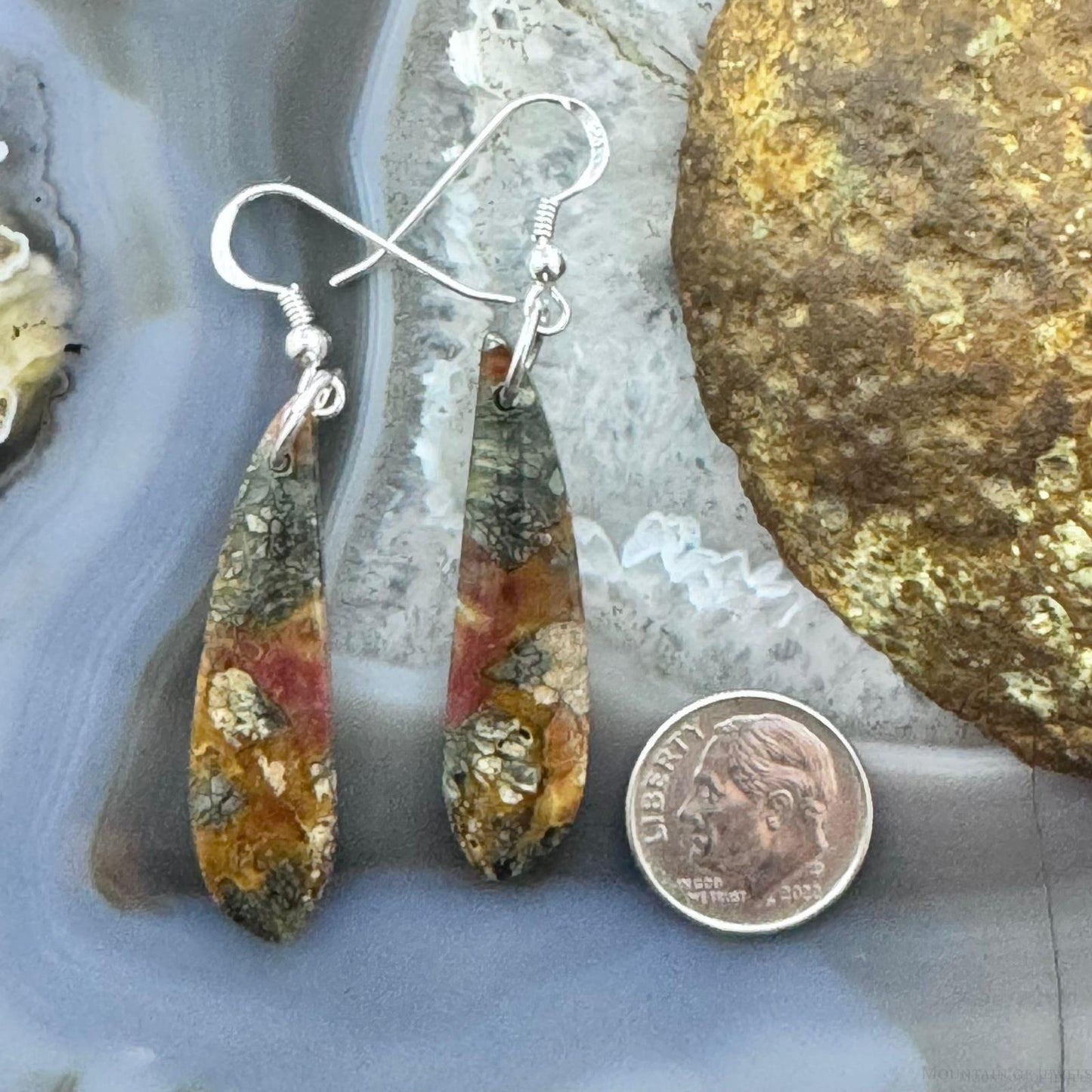 Sterling Silver Elongated Teardrop Red Marcasite Slab Dangle Earrings For Women #219