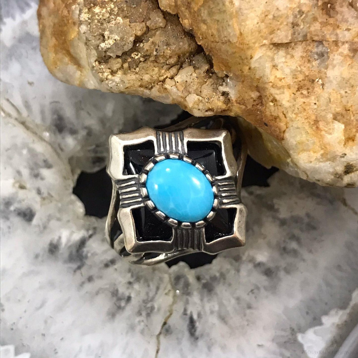 Carolyn Pollack Sterling Silver Sleeping Beauty Turquoise & Onyx Ring Size 10 For Women