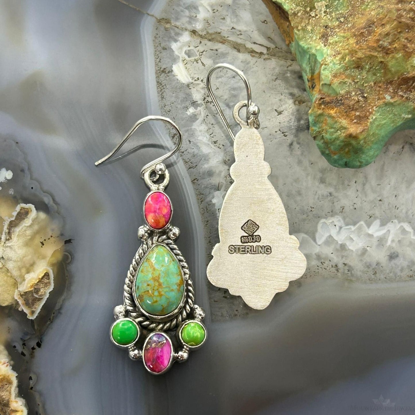 Sterling Silver Southwestern Style Multistone Dangle Earrings For Women #4