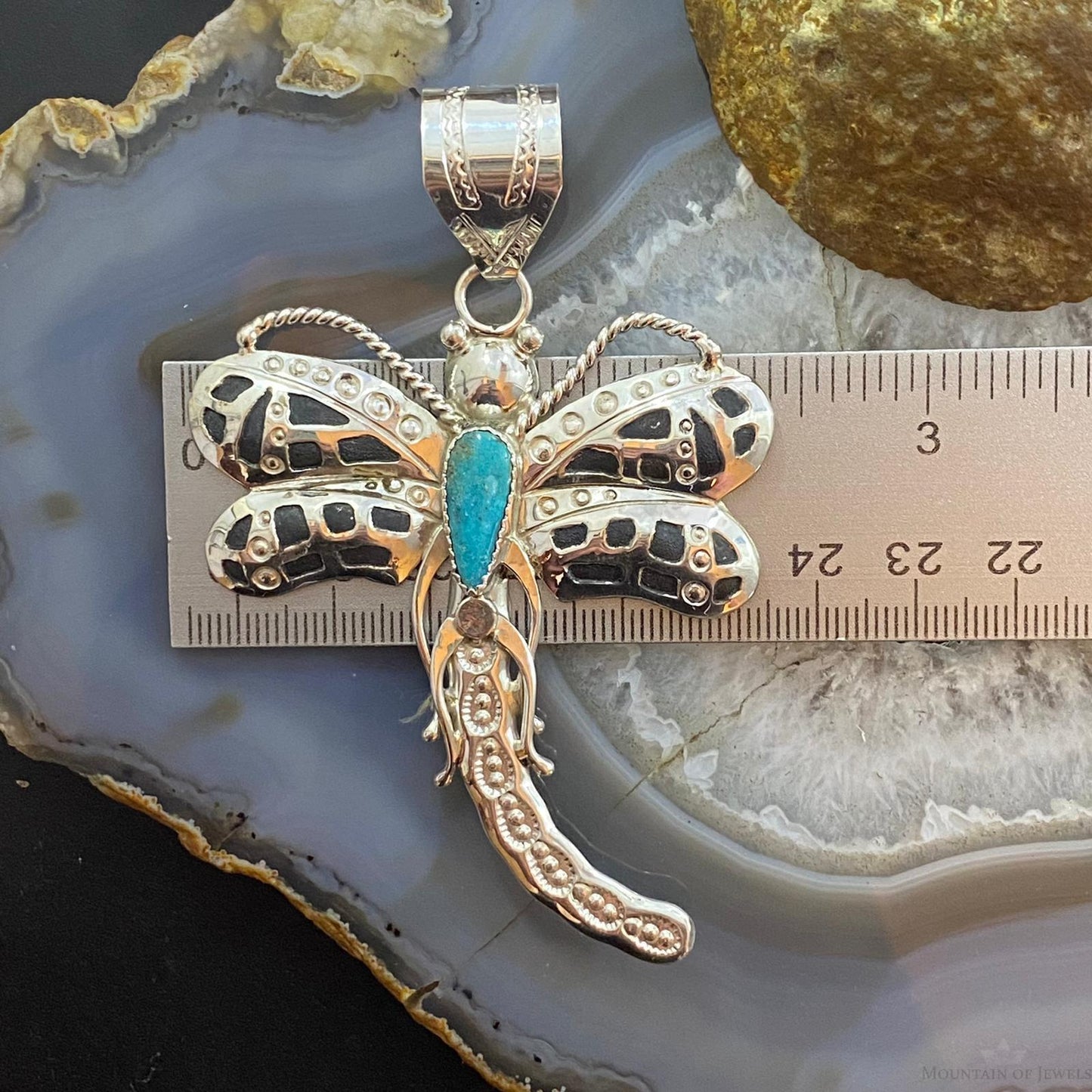 Alonzo Mariano Sterling Kingman Turquoise Dragonfly Decorated Pendant For Women