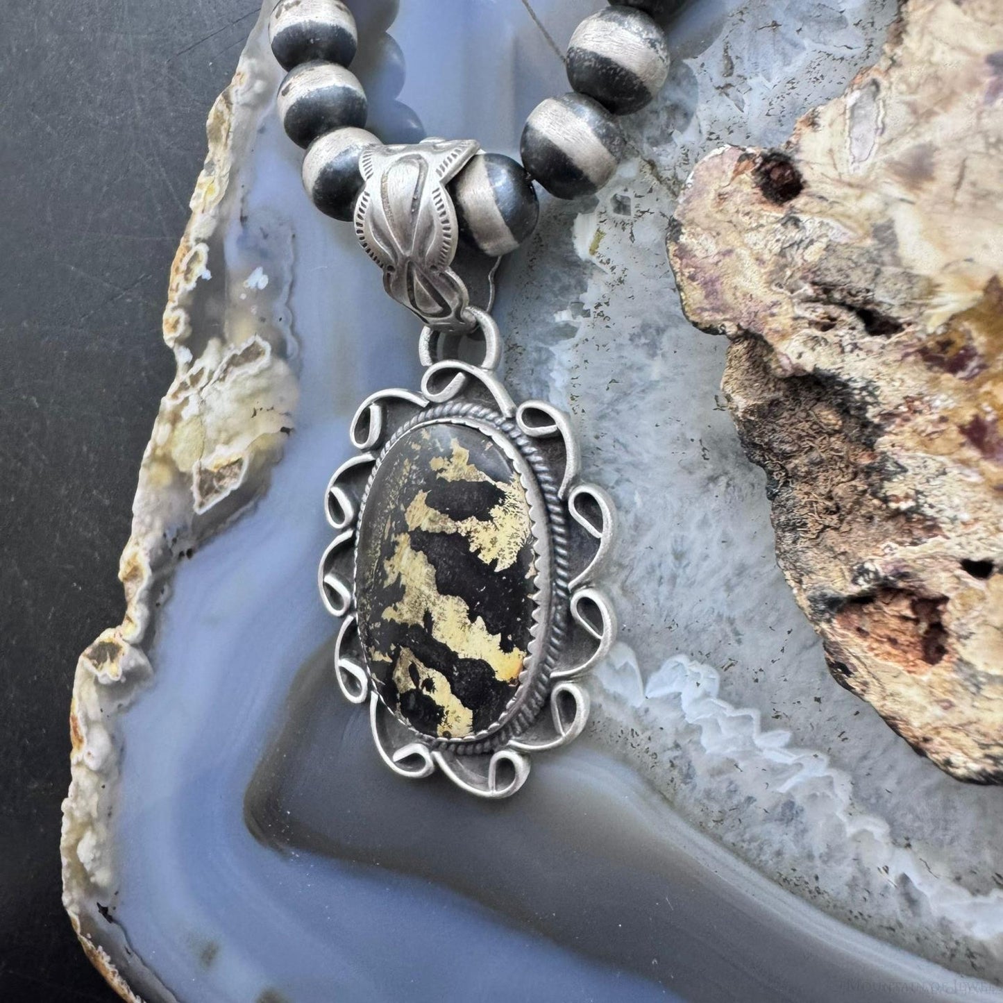 Sterling Silver Southwestern Style Oval Leopard Jasper Decorated Pendant For Women