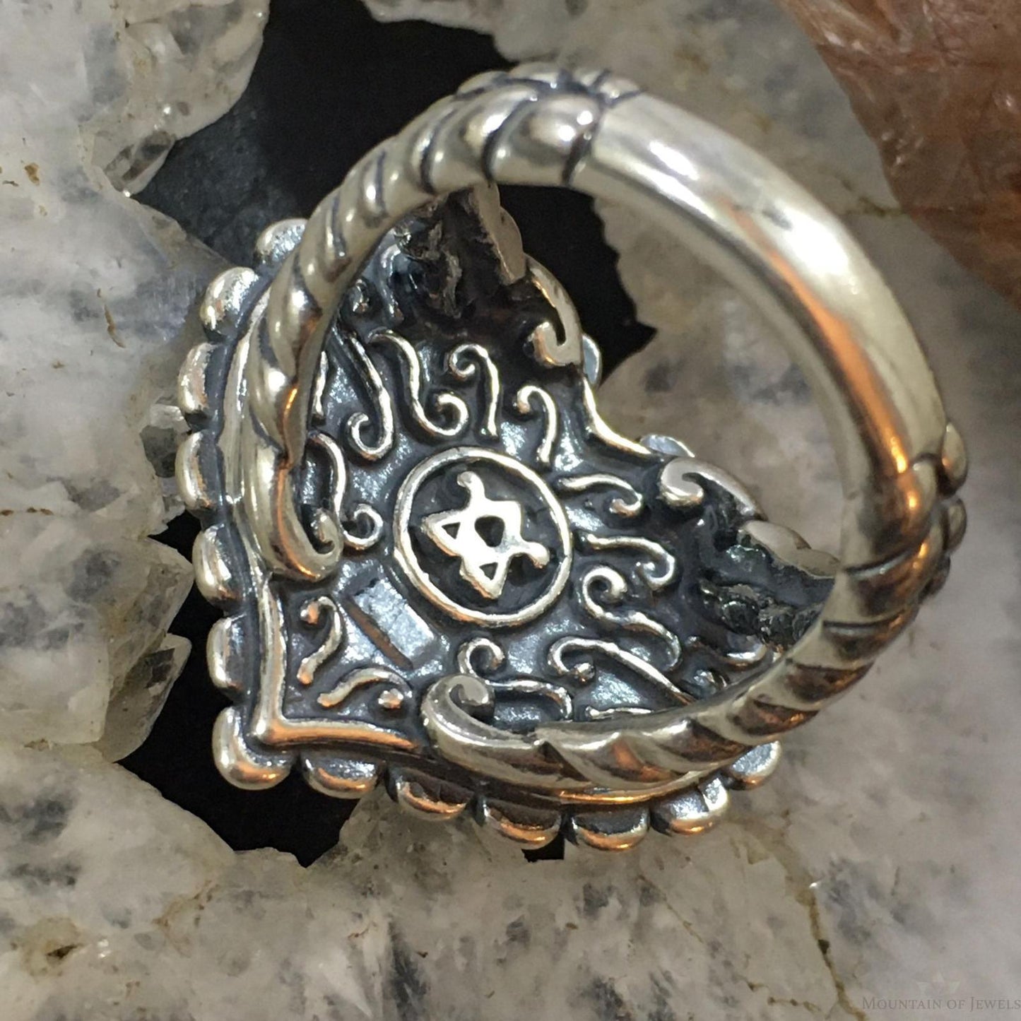 Carolyn Pollack Vintage Southwestern Style Sterling Silver Heart Shape American Flag Ring For Women
