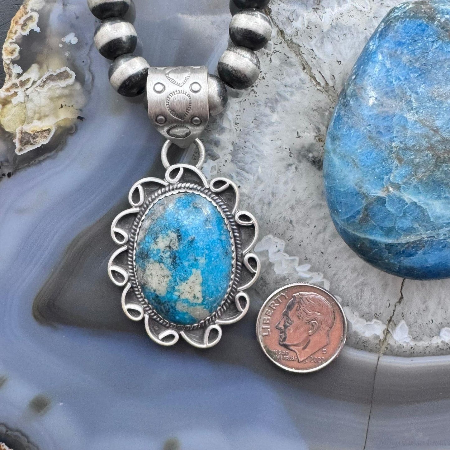 Sterling Silver Southwestern Style Oval Turquoise Decorated Pendant For Women