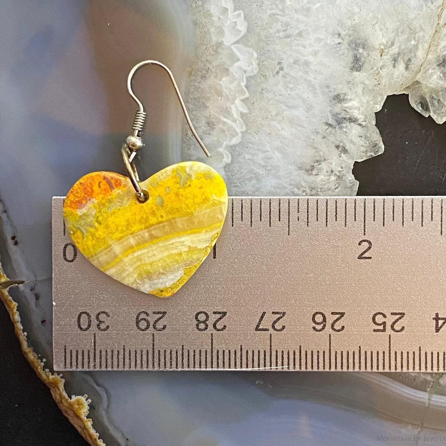 Sterling Silver Heart Shape Bumblebee Jasper Slab Dangle Earrings For Women #2