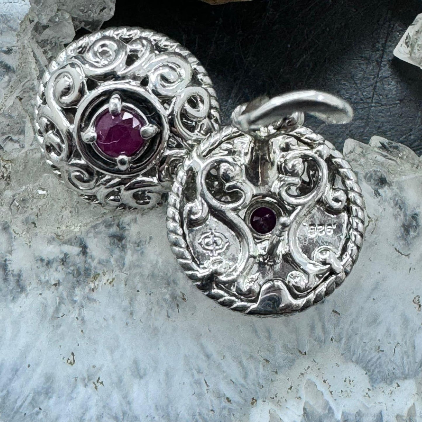 Carolyn Pollack Sterling Silver Faceted Round Ruby Omega Back Stud Earrings For Women