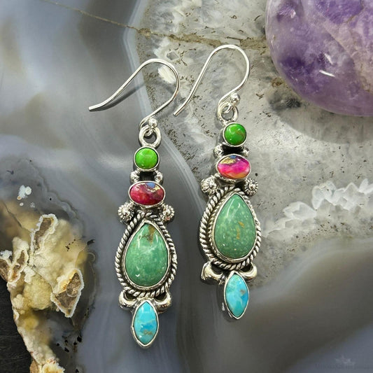 Sterling Silver Southwestern Style Multistone Dangle Earrings For Women #10