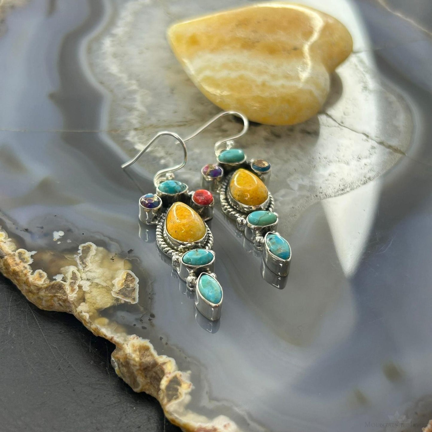 Sterling Silver Southwestern Style Multistone Dangle Earrings For Women #4