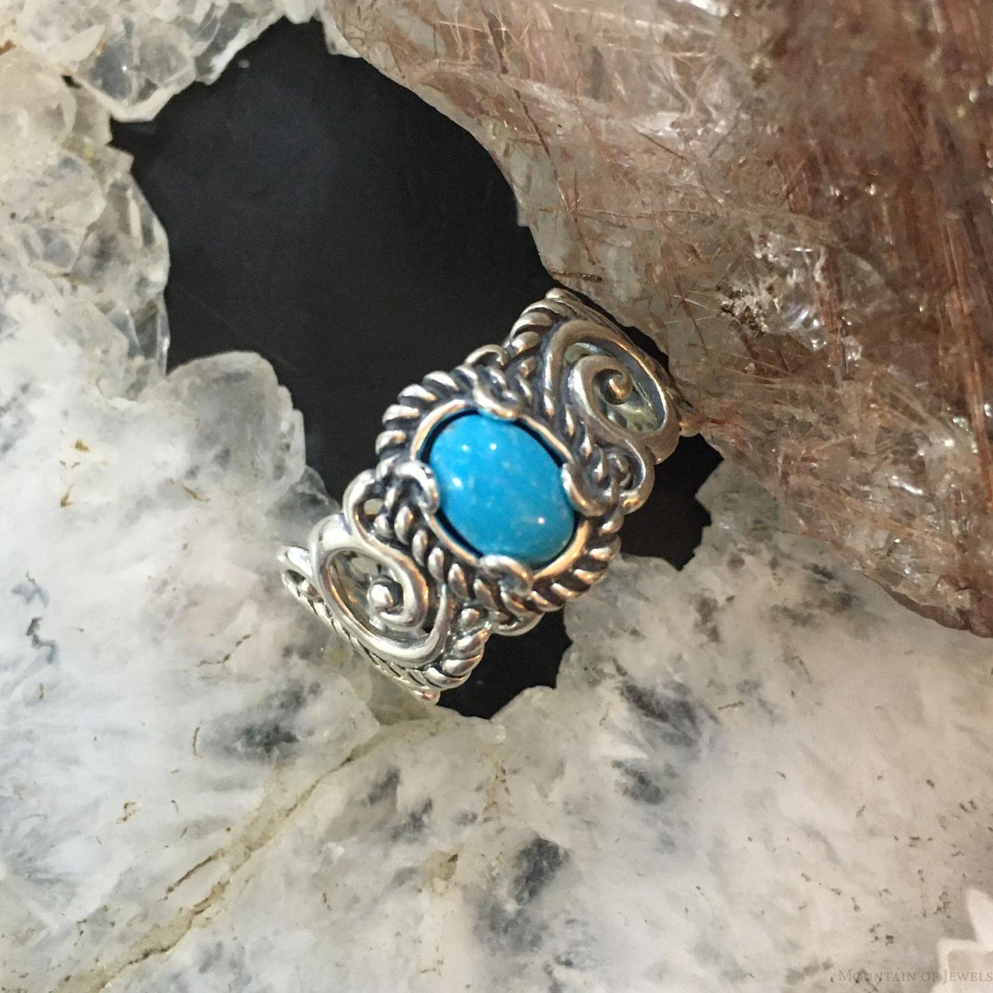 Carolyn Pollack Sterling Silver Oval Sleeping Beauty Turquoise Decorated Ring For Women