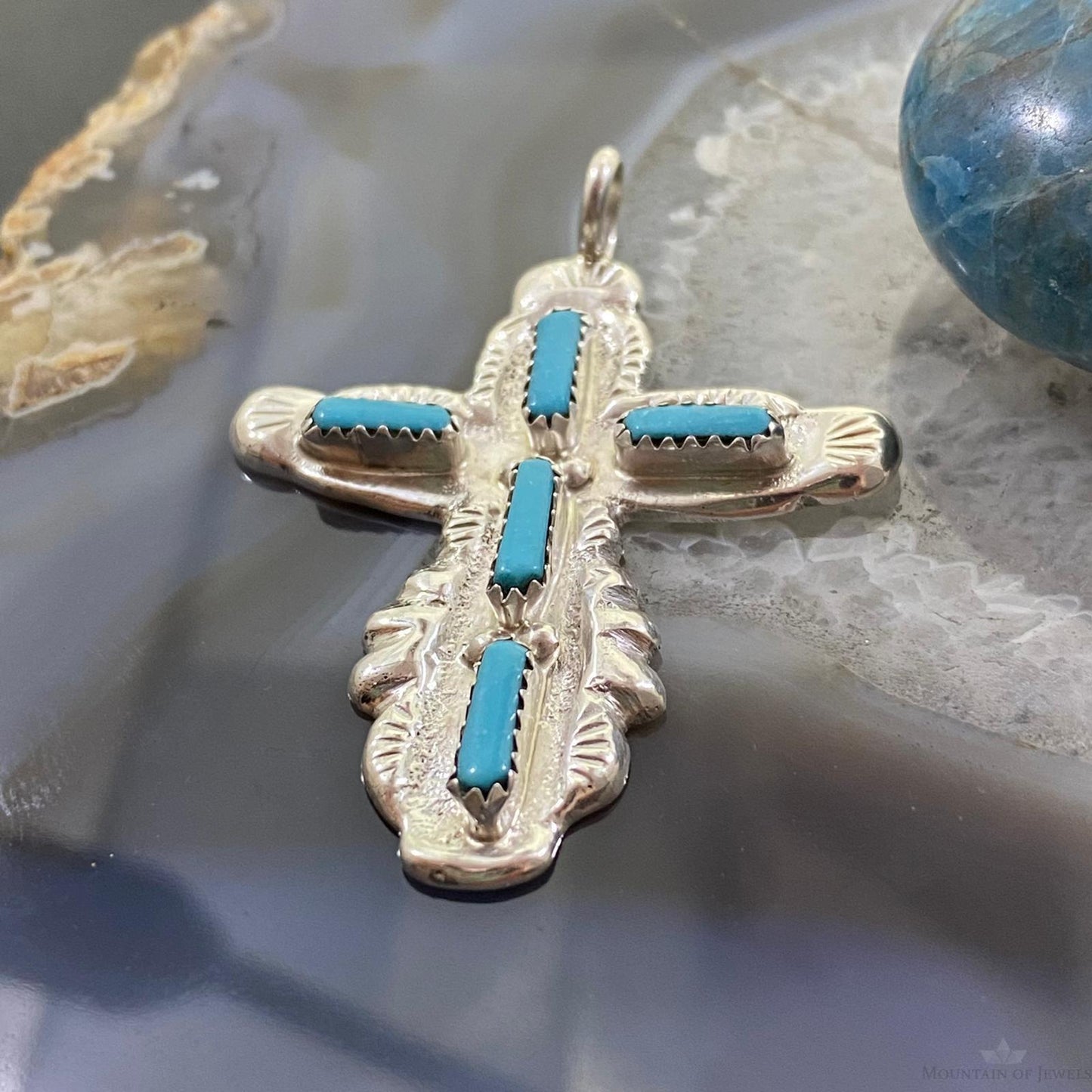 Cecilia Iule Native American Turquoise Sterling Silver Unisex Cross Pendant