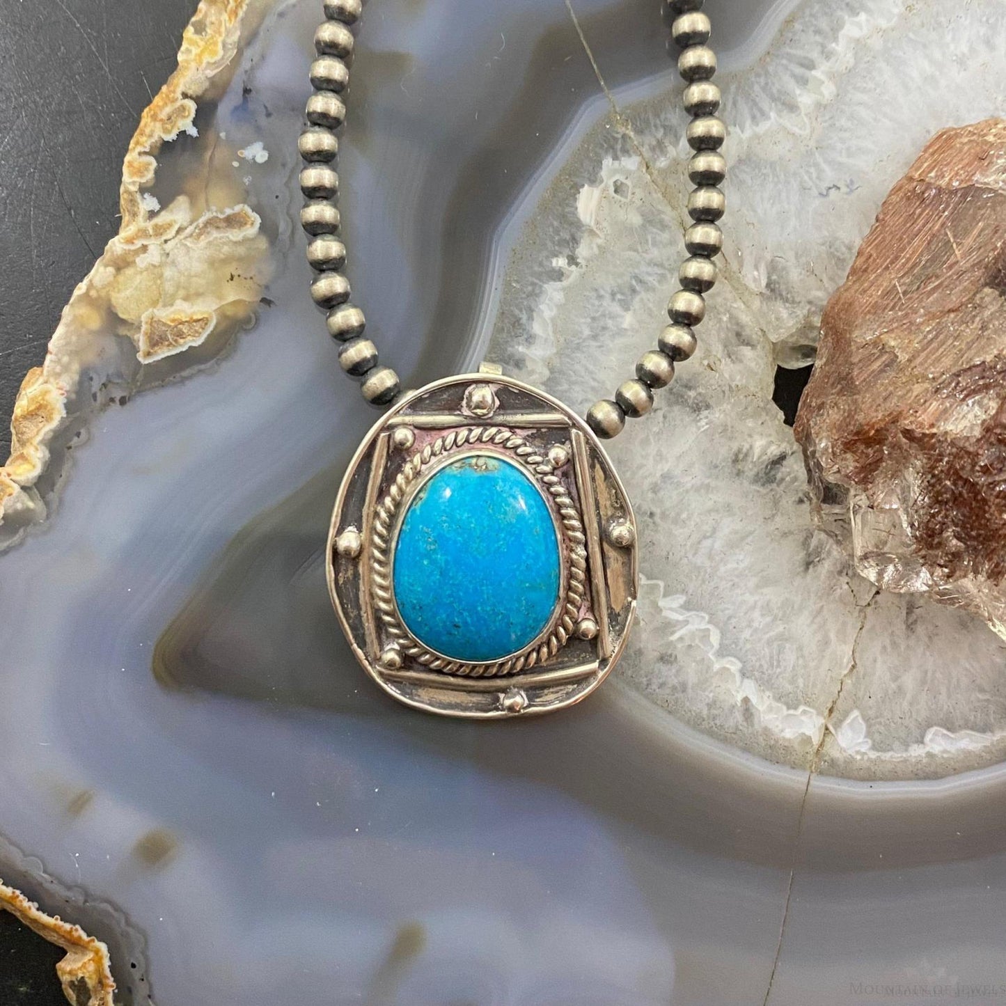 Vintage Native American Silver Oval Turquoise Unisex Pendant