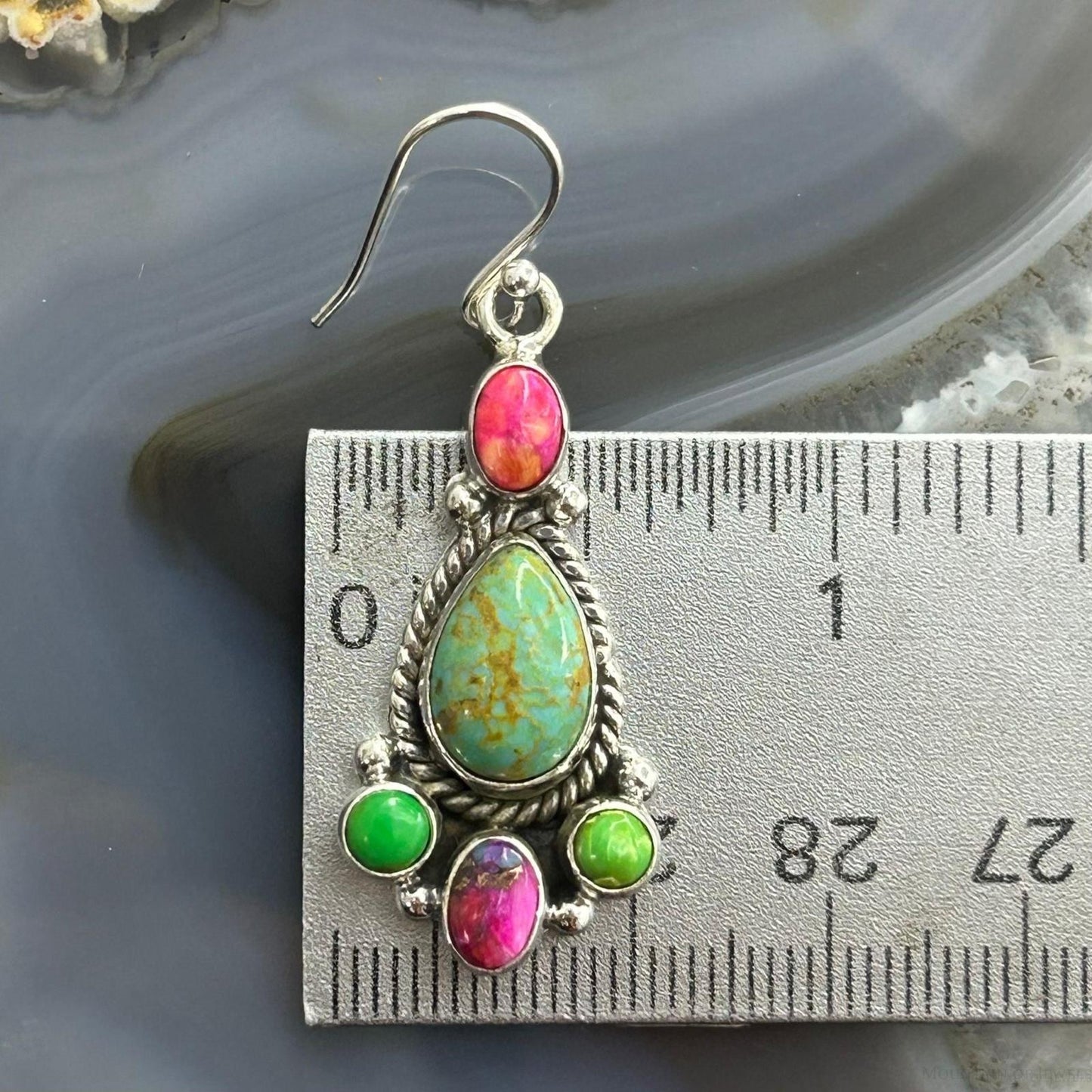 Sterling Silver Southwestern Style Multistone Dangle Earrings For Women #4