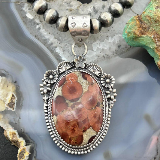 Sterling Silver Southwestern Style Oval Peanut Obsidian Decorated Pendant For Women