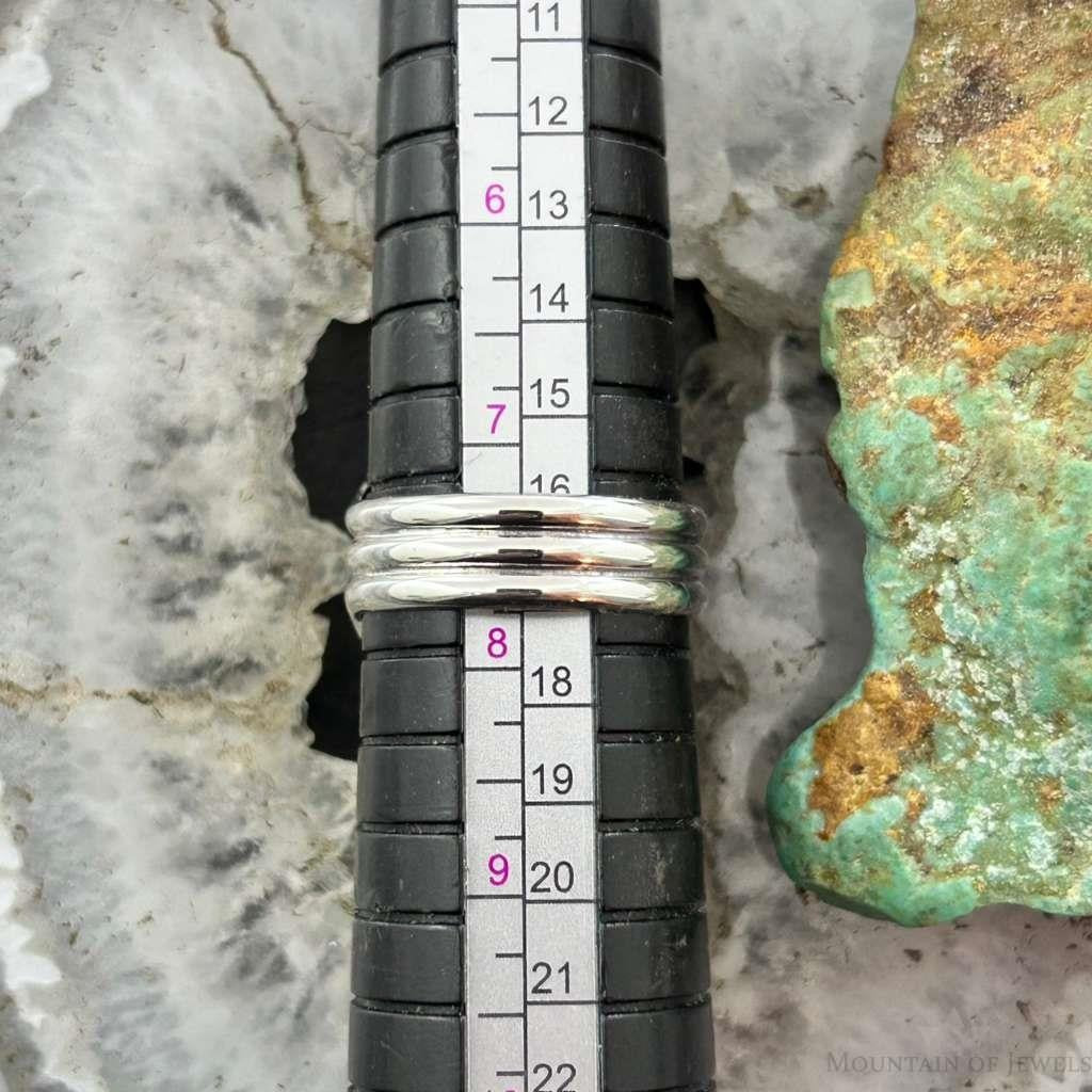 Native American Sterling Silver Rectangle Pink Conch Bar Ring Size 7.5 For Women