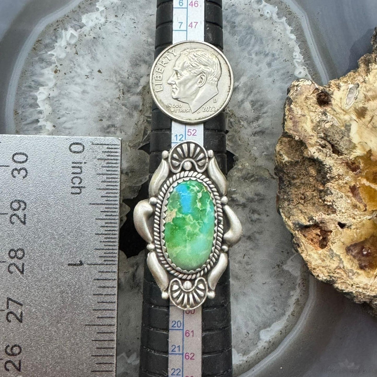 Sterling Silver Southwestern Style Oval Sonora Gold Turquoise Adjustable Ring For Women