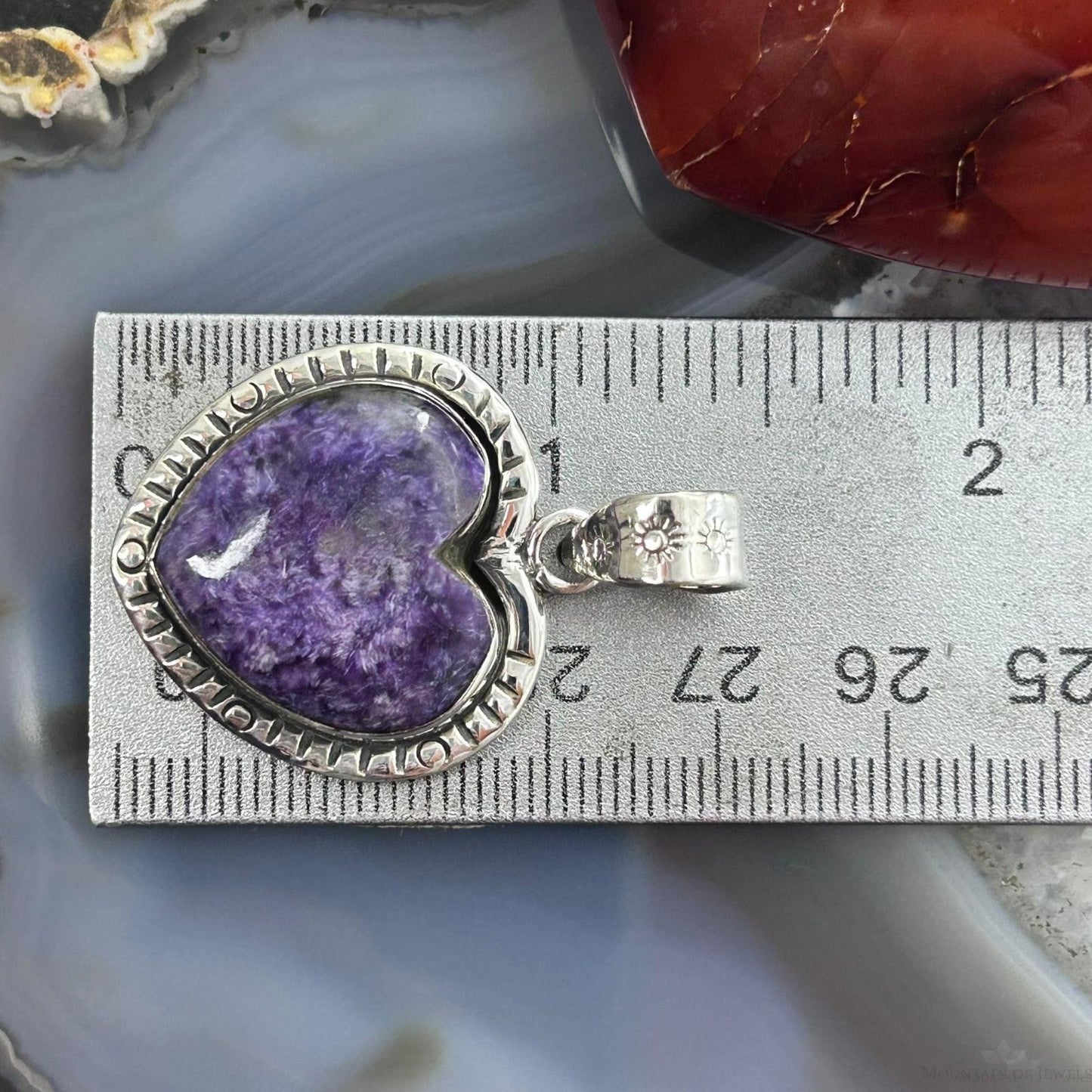 Sterling Silver Southwestern Style Charoite Decorated Heart Pendant For Women