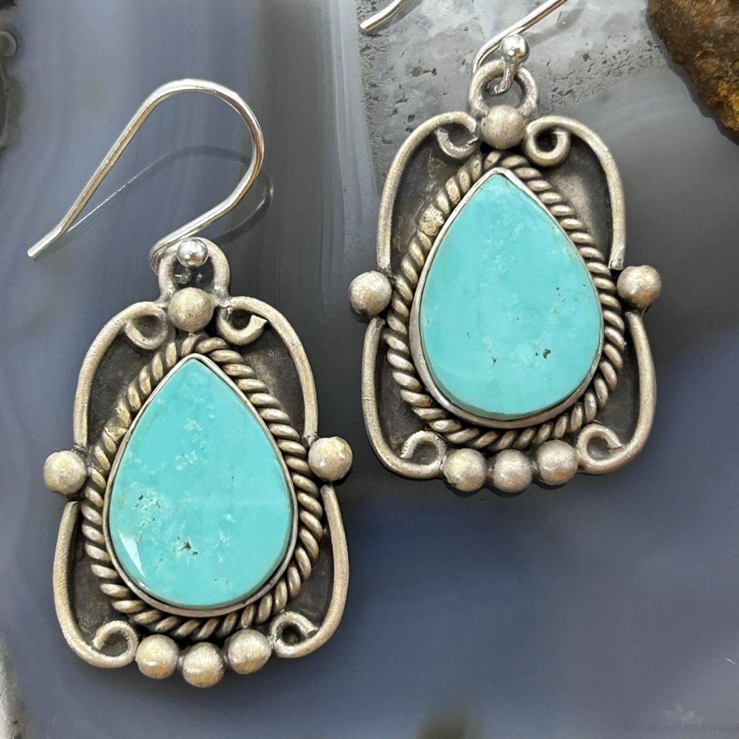 Sterling Silver Southwestern Style Turquoise Decorated Dangle Earrings For Women #4