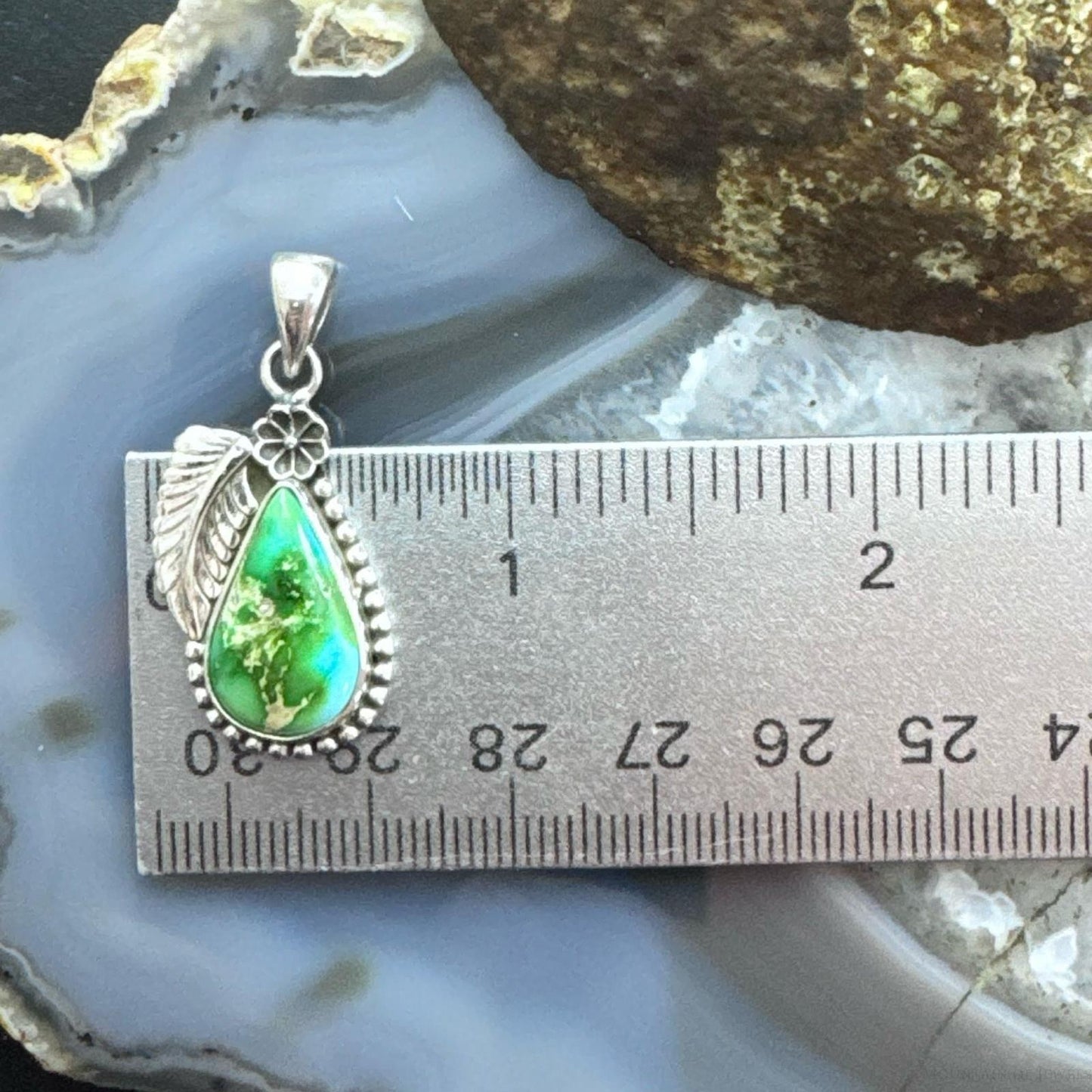 Sterling Silver Southwestern Style Sonora Gold Turquoise Leaf Decorated Pendant For Women