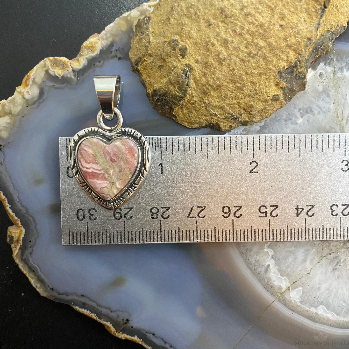 Native American Sterling Silver Heart Shape Rhodochrosite Pendant For Women #1