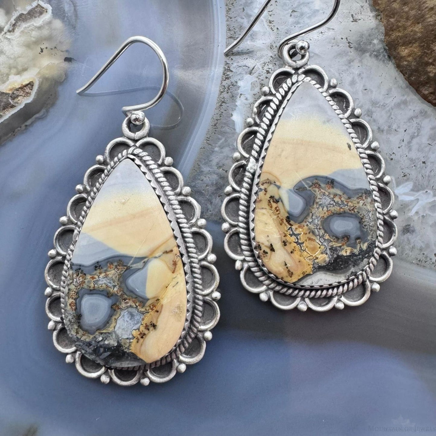 Sterling Silver Southwestern Style Teardrop Maligano Jasper Dangle Earrings For Women