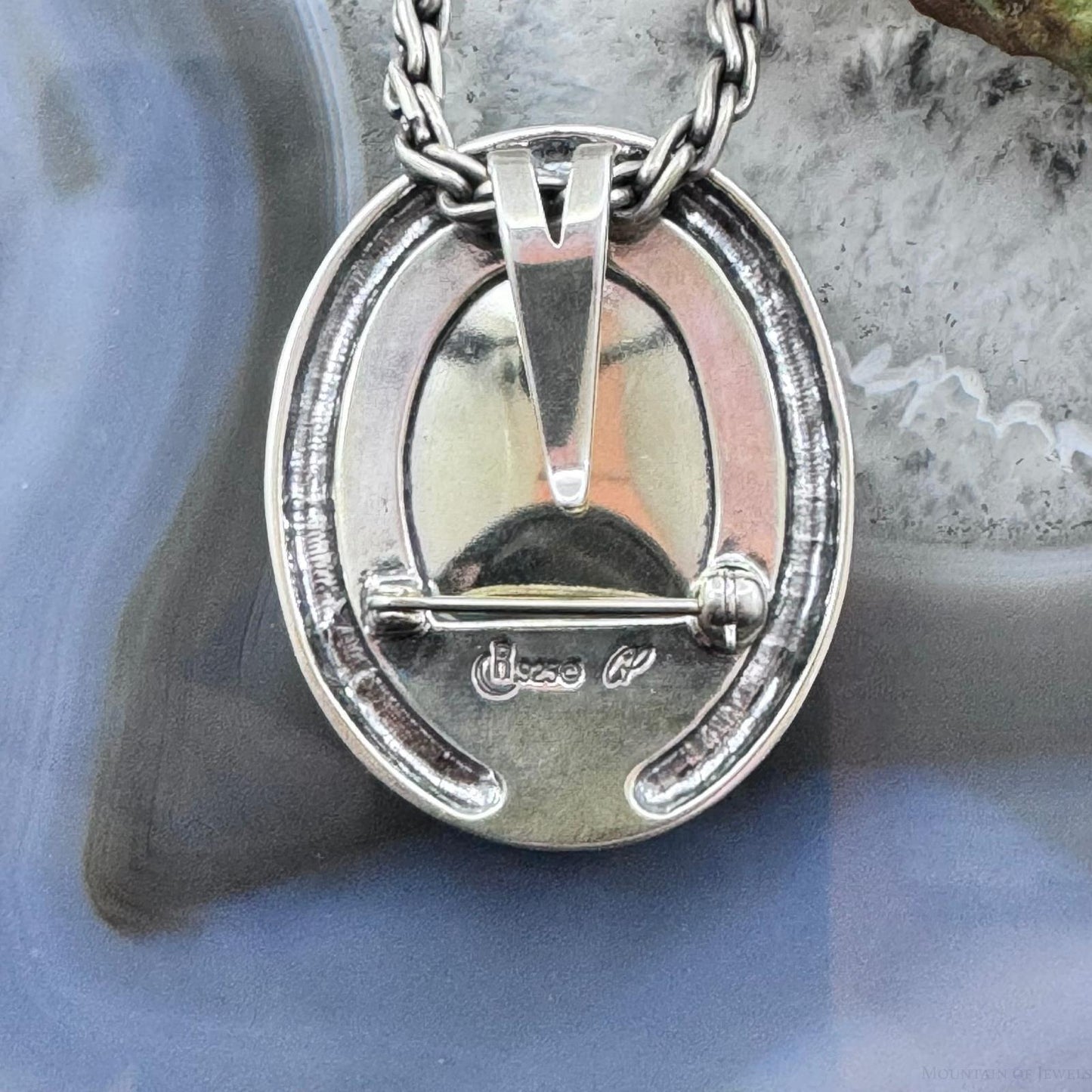 Carolyn Pollack Sterling Silver Large Faceted Oval Green MOP Pendant/Brooch For Women