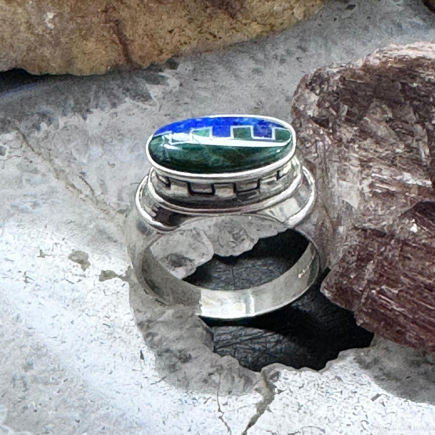 Carolyn Pollack Sterling Silver Oval Lapis and Malachite Inlay Ring For Women