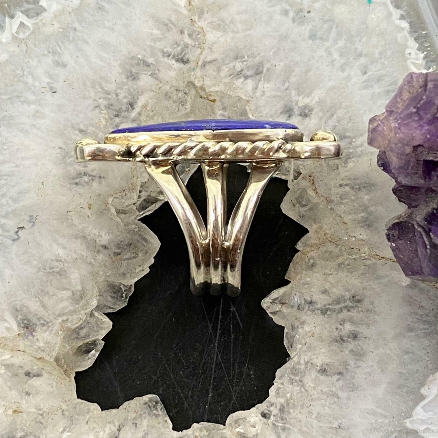 Native American Sterling Silver Lapis Decorated Teardrop Ring SZ 5.75 For Women