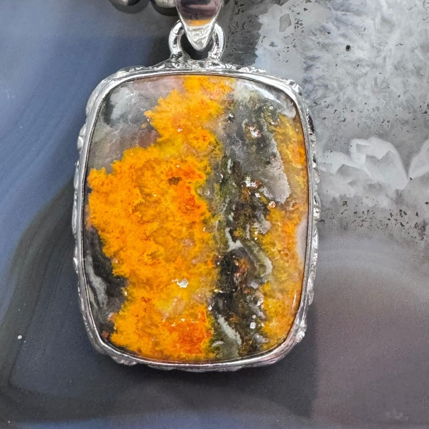 Sterling Silver Southwestern Style Rectangle Eclipse Jasper Pendant For Women