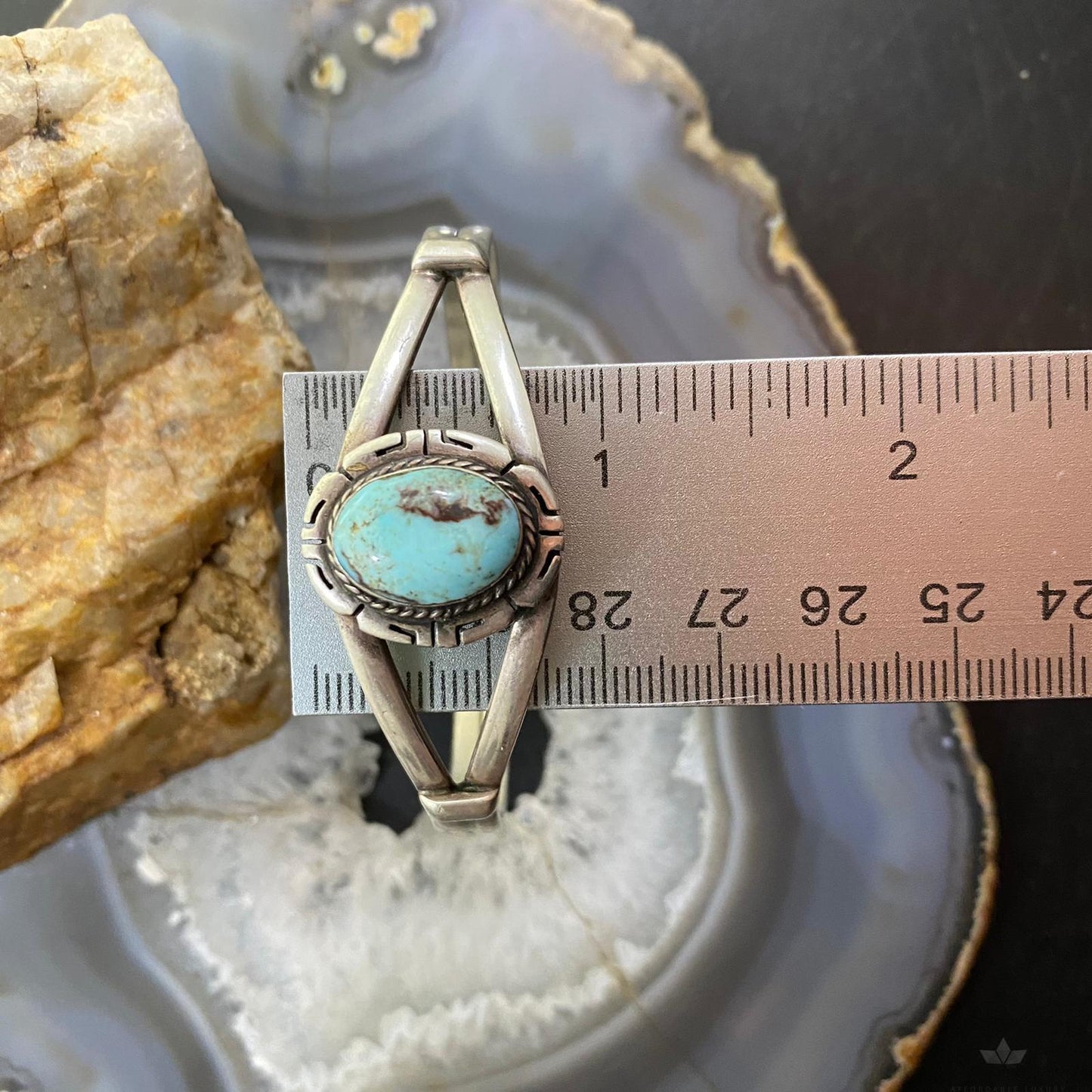 Signed Vintage Native American Sterling Oval Turquoise Split Shank Bracelet