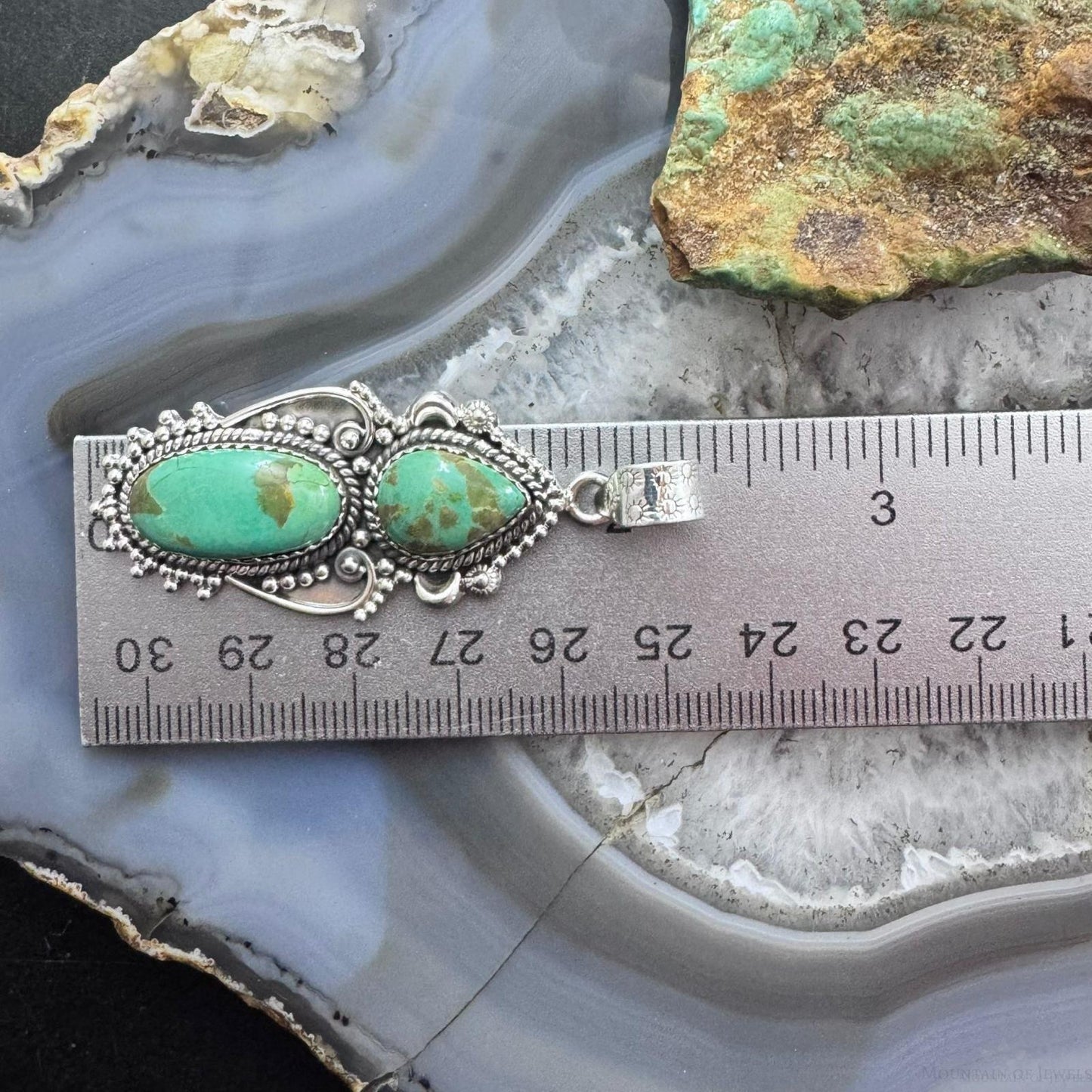 Sterling Silver Southwestern Style Long Turquoise Decorated Pendant For Women