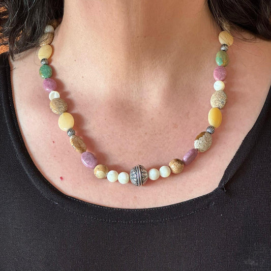 Carolyn Pollack Sterling Silver Multi Pastel Gemstone Beaded Necklace For Women