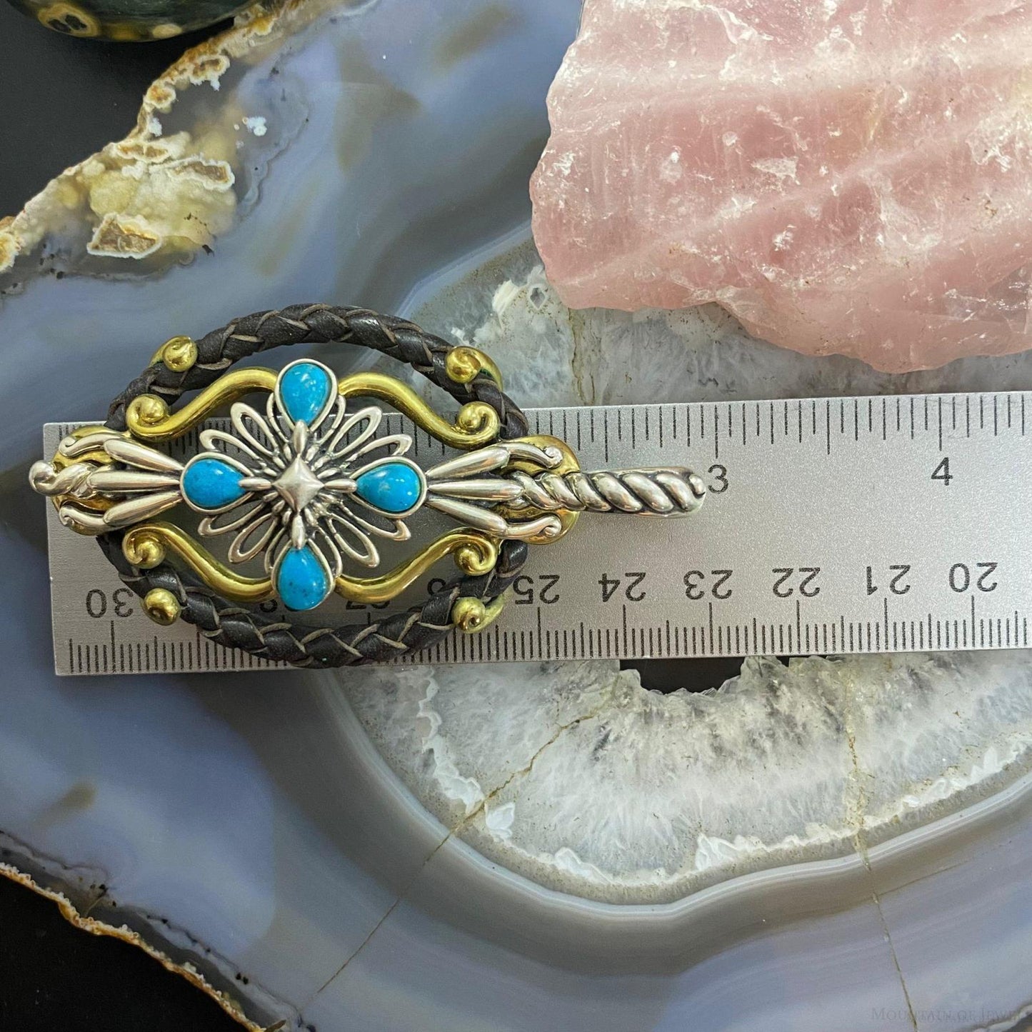 Carolyn Pollack Southwestern Style Sterling Silver/Brass/Leather Multi-gemstone Decorated Pendant For Women