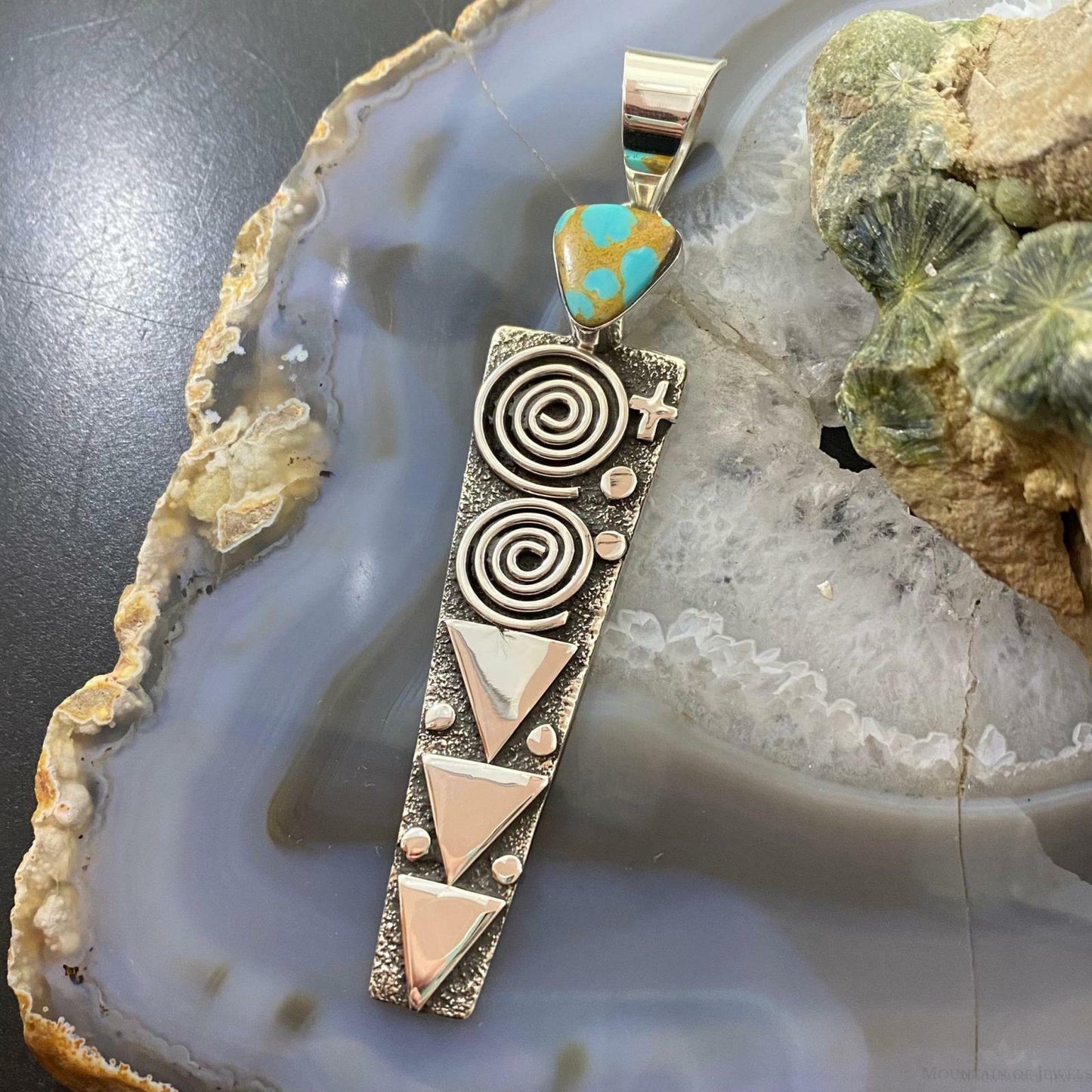 Alex Sanchez Sterling Silver Turquoise Petroglyph Long Pendant For Men