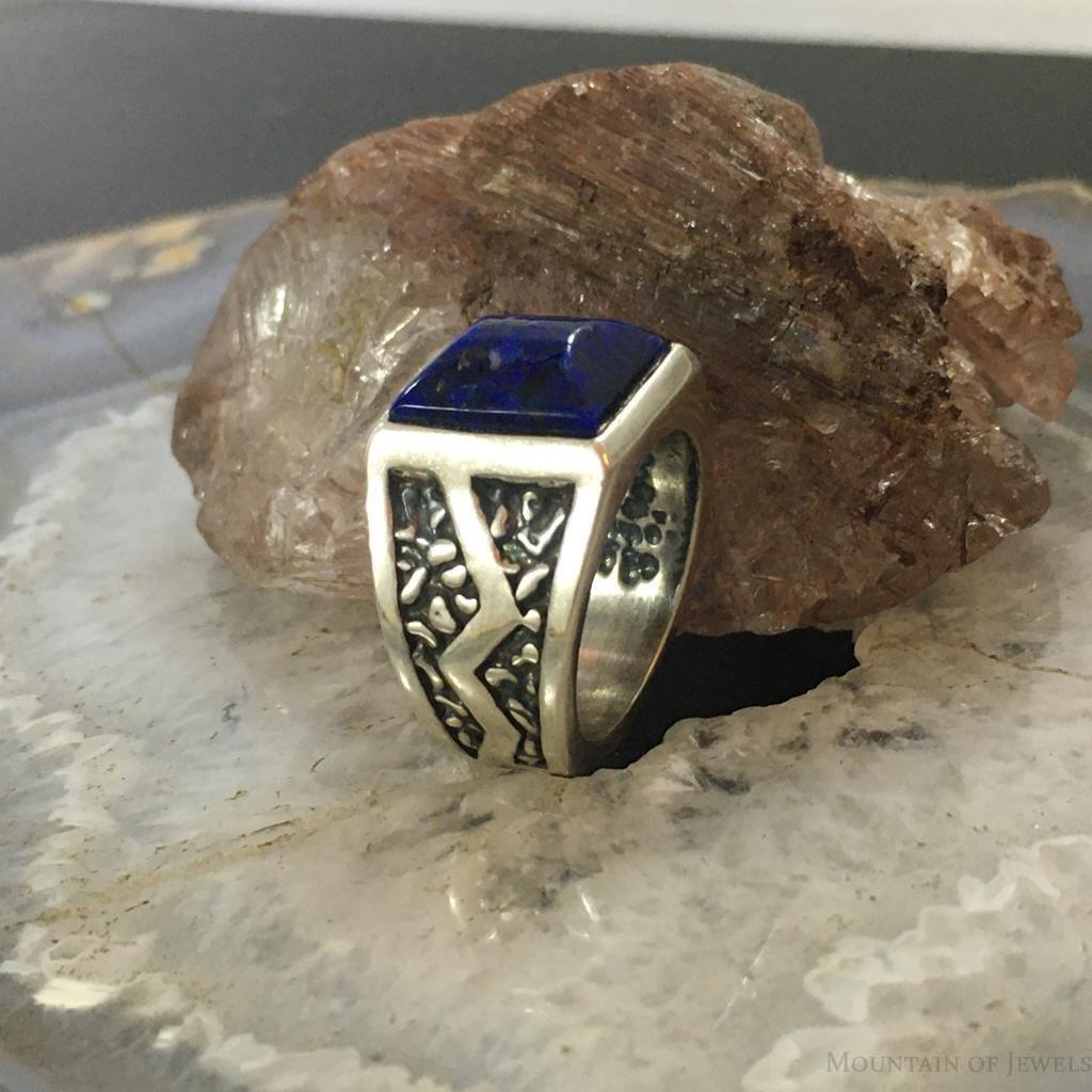 Carolyn Pollack Sterling Silver Square Denim Lapis Decorated Unisex Shield Ring