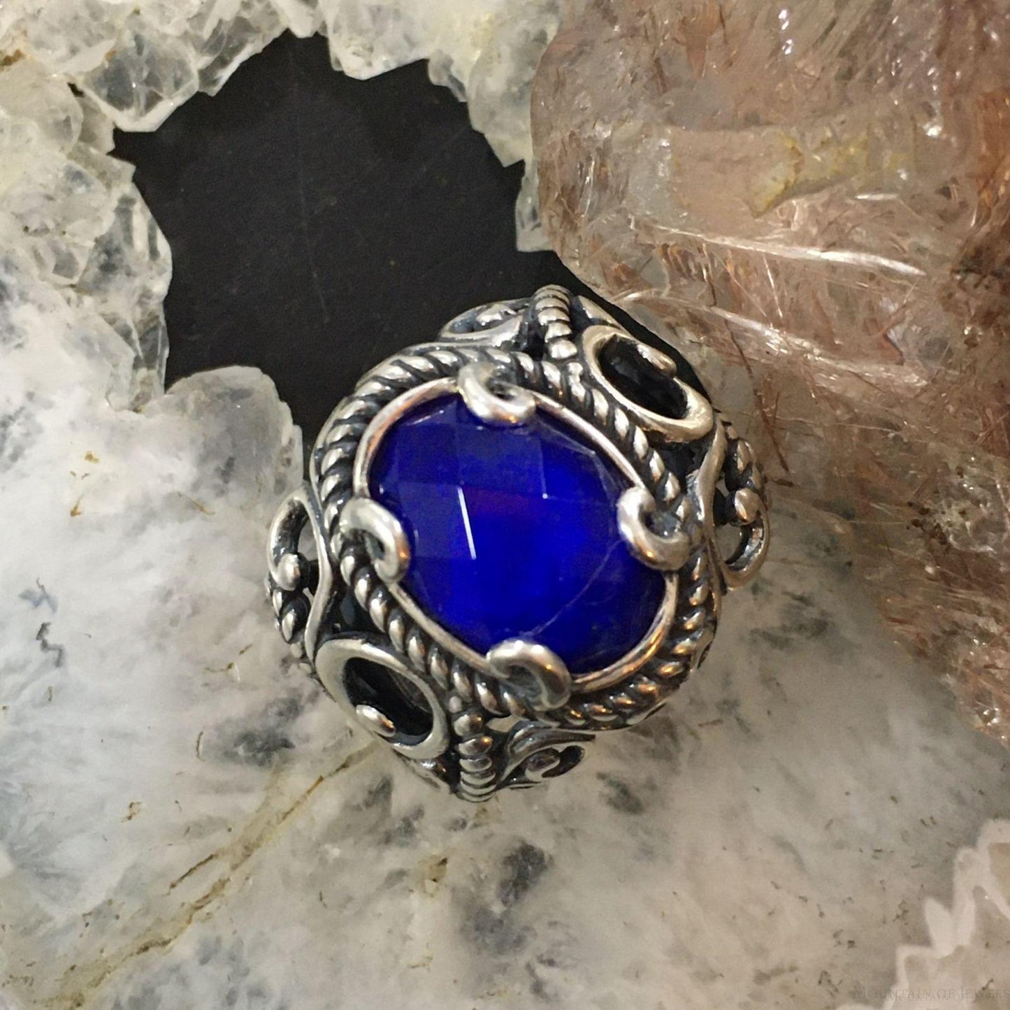 Carolyn Pollack Southwestern Style Sterling Lapis/Faceted Crystal Doublet Ring For Women