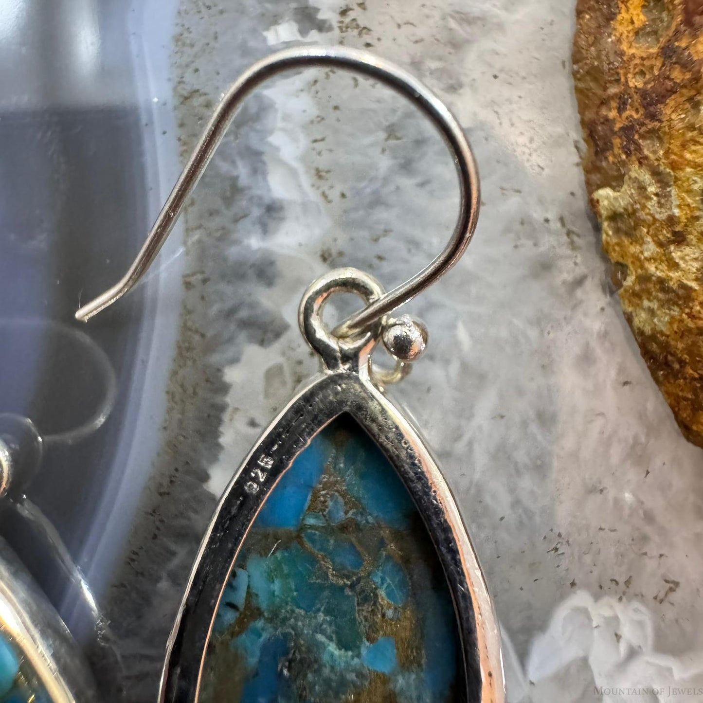 Sterling Silver Southwestern Style Teardrop Cooper Turquoise Dangle Earrings For Women