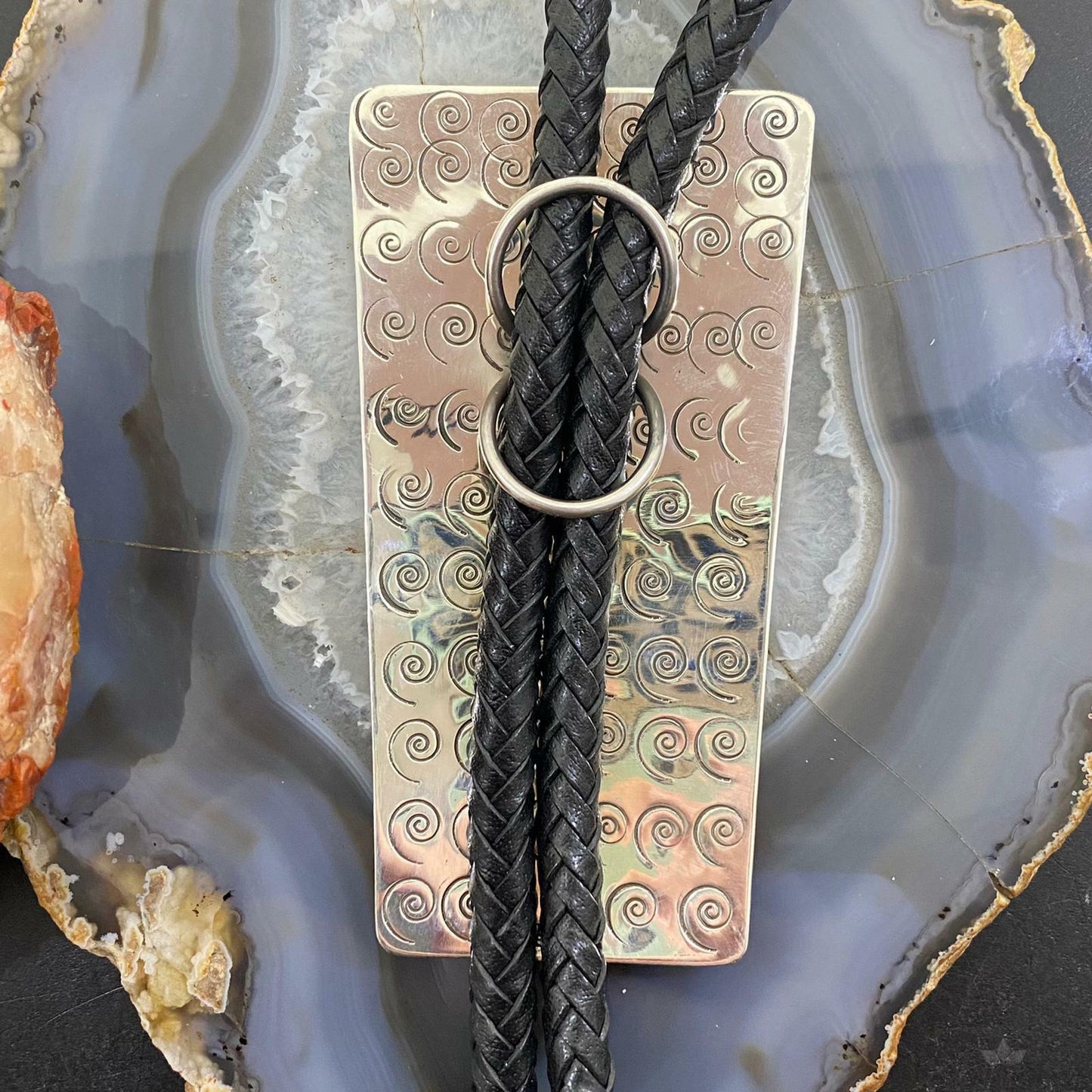 Alex Sanchez Sterling Silver Turquoise & Petroglyph Trapeze Bolo Tie For Men