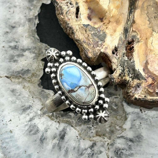 Sterling Silver Southwestern Style Oval Golden Hill Turquoise Adjustable Ring  For Women #11