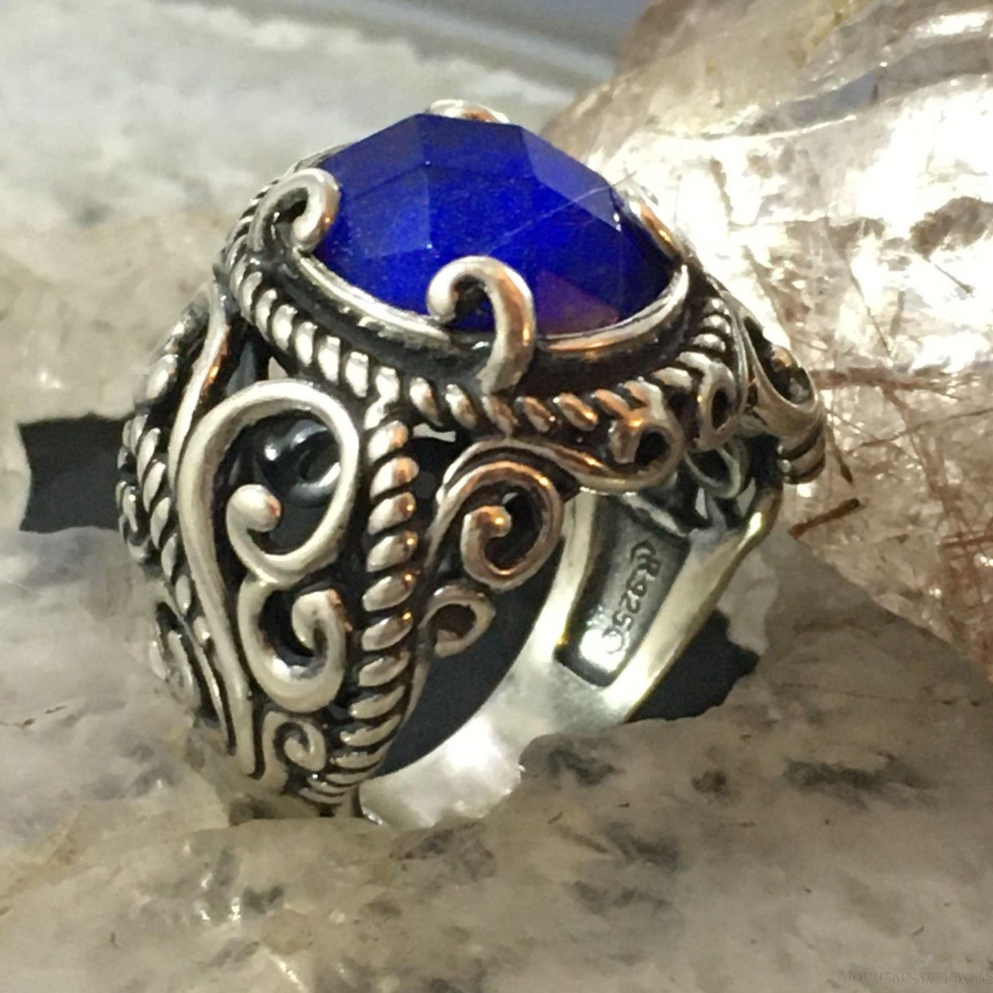 Carolyn Pollack Southwestern Style Sterling Lapis/Faceted Crystal Doublet Ring For Women