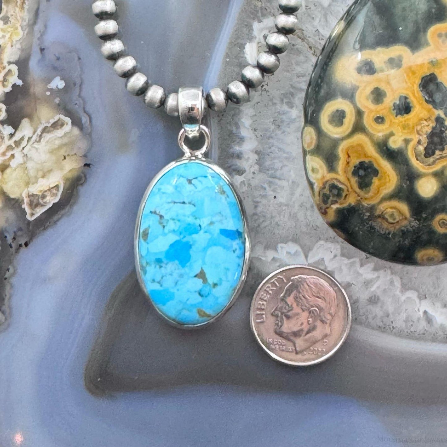Sterling Silver Southwestern Style Oval Apatite Decorated Pendant For Women