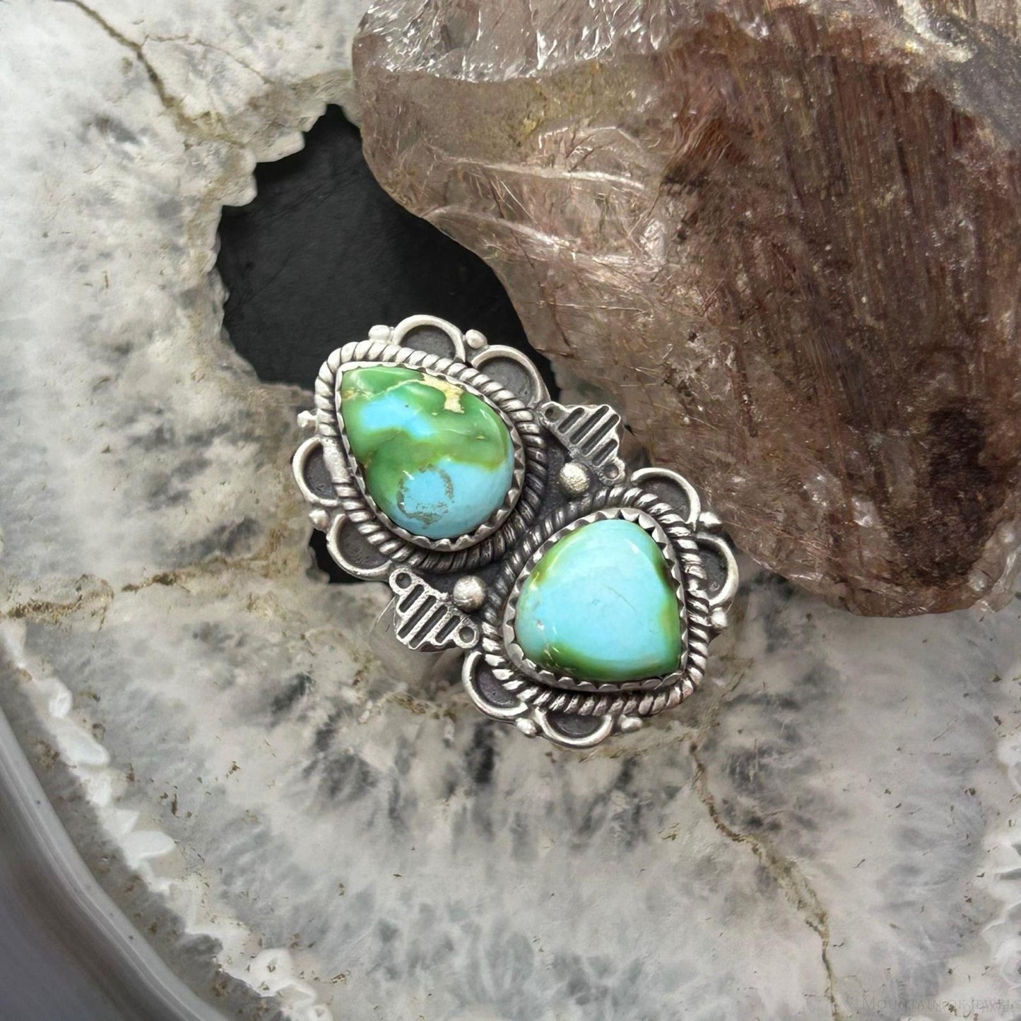 Sterling Silver Southwestern Style 2 Sonora Gold Turquoise Adjustable Ring For Women #7