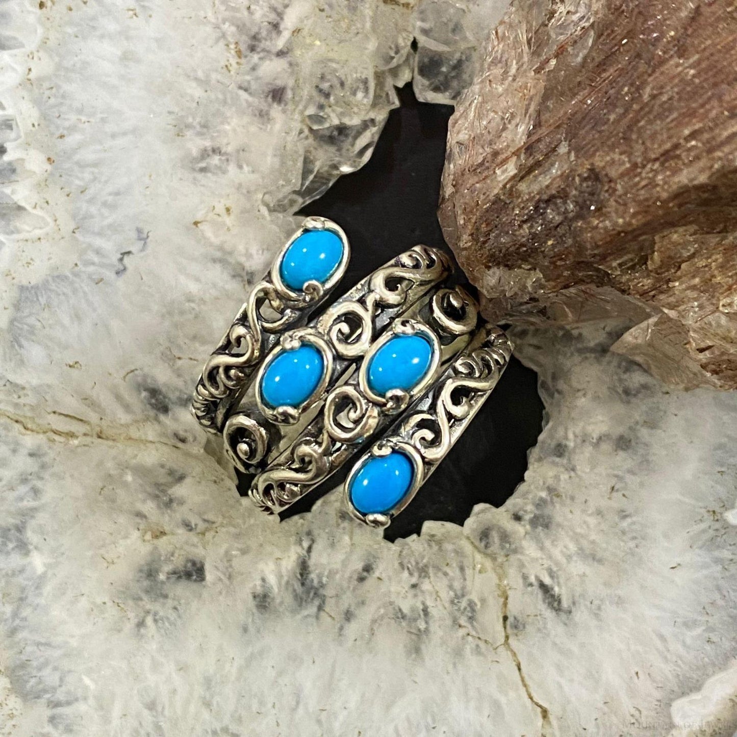 Carolyn Pollack Sterling Silver 4 Sleeping Beauty Turquoise Decorated Ring For Women