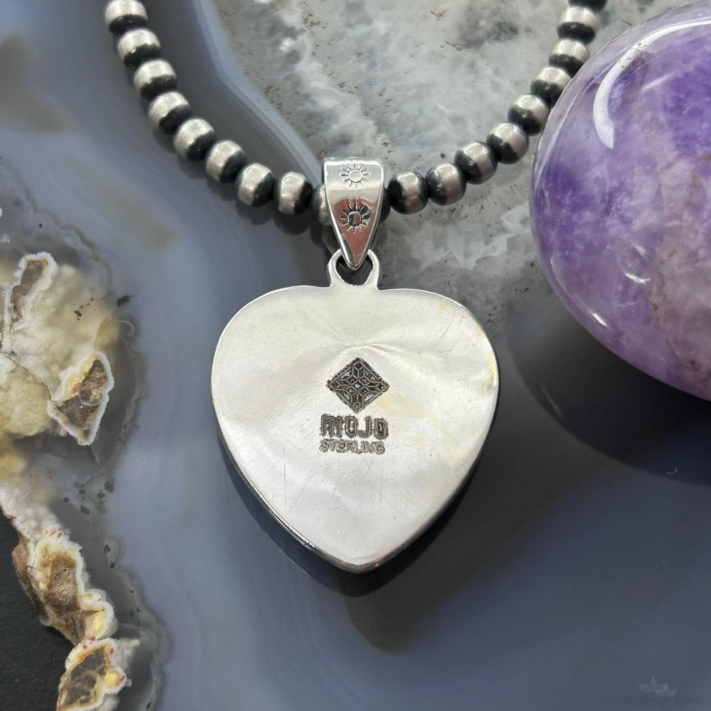 Sterling Silver Southwestern Style White Buffalo Heart Pendant For Women